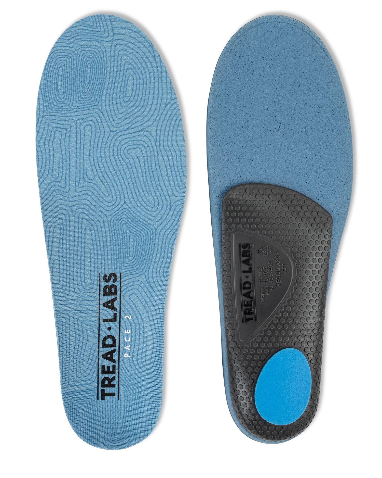 Blue Tread Labs insoles on a white background