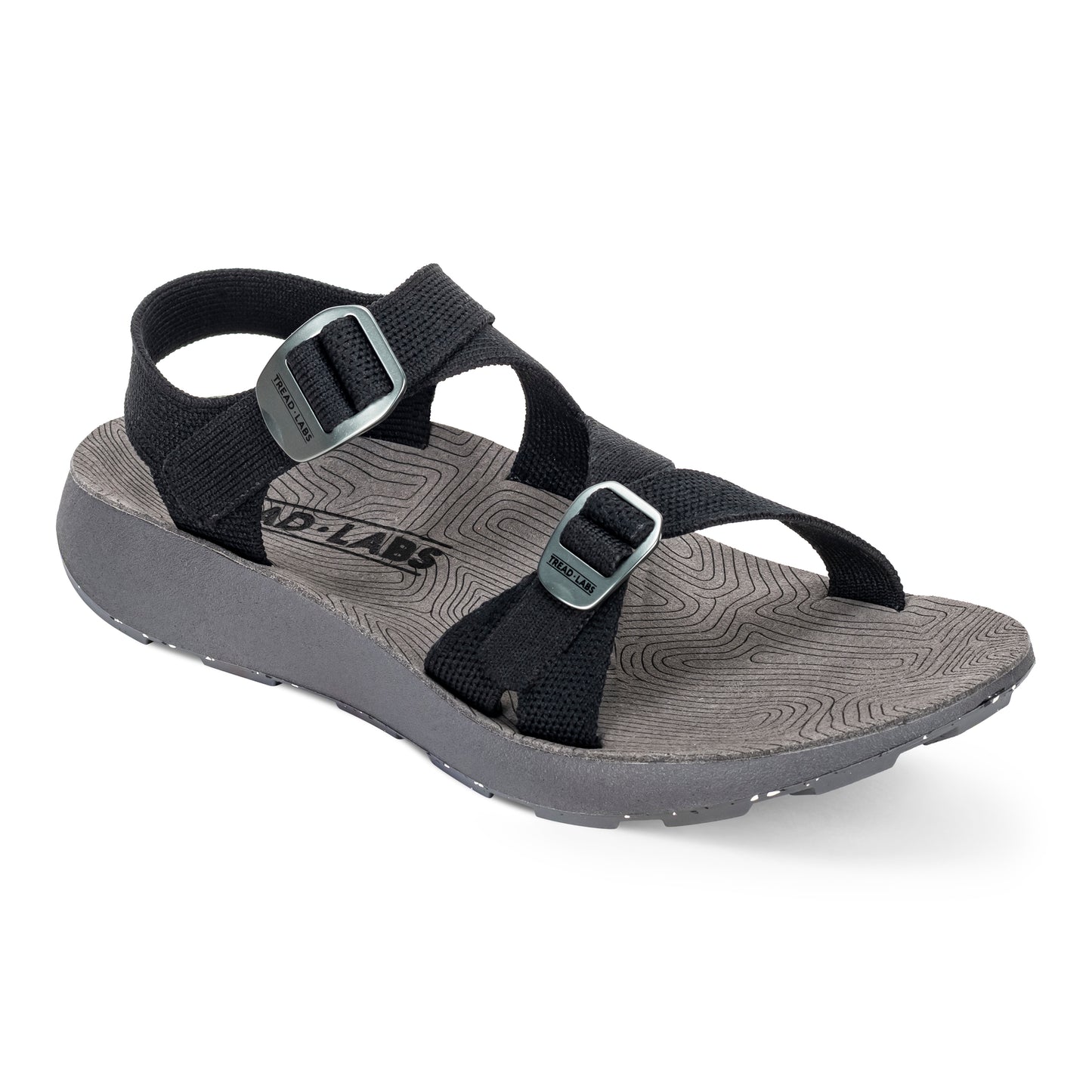 3/4 angled view of Women's Redway Sandal in black on a white background.