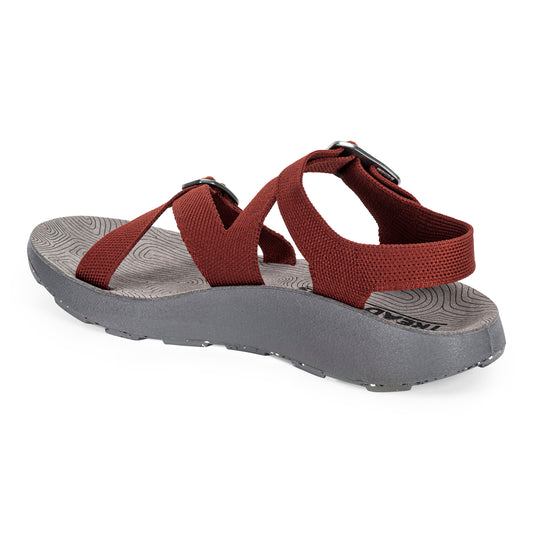 3/4 angled medial view of Women's Redway Sandal in cabernet on a white background.