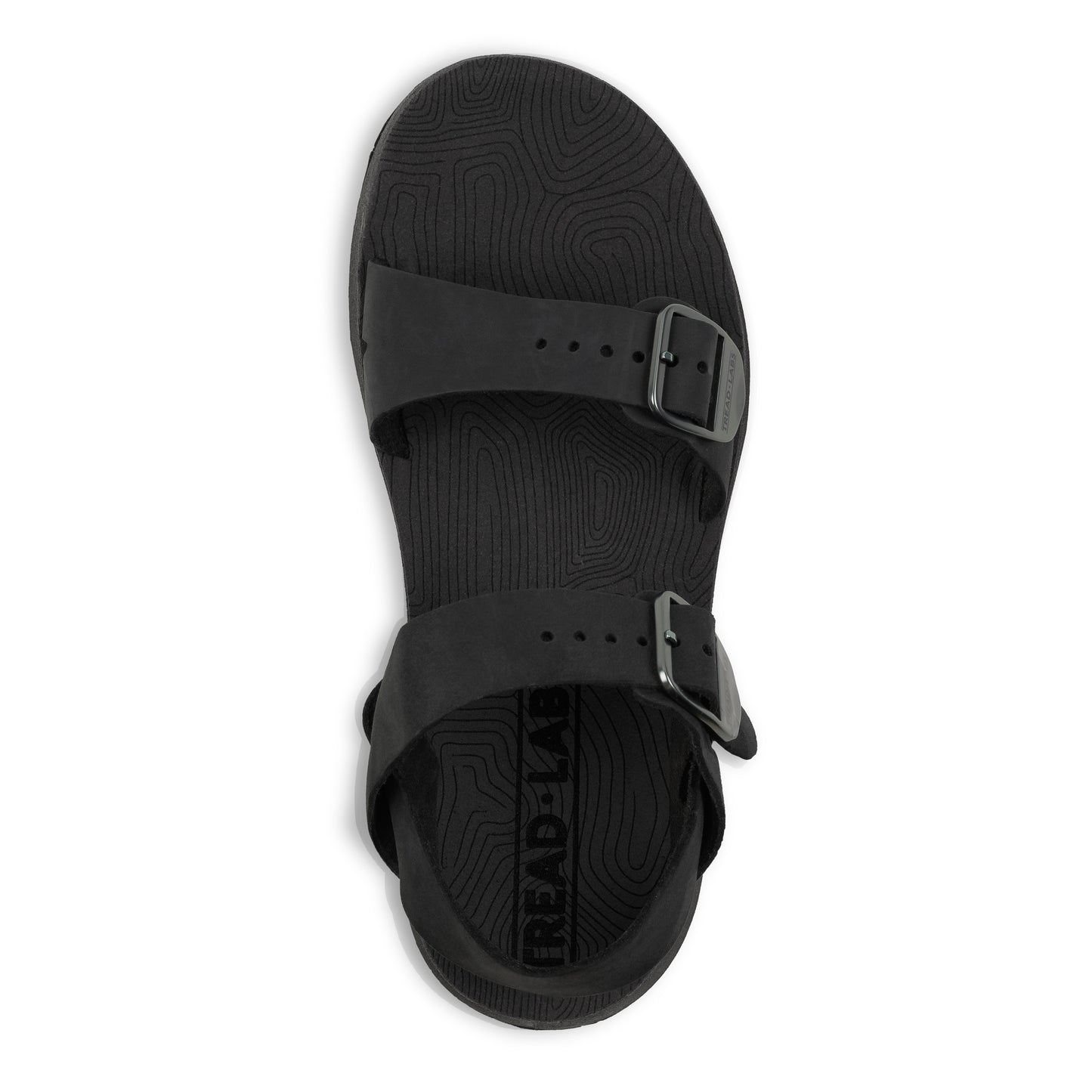Top View of Women's Salinas Leather Sandal in Black on a white background.