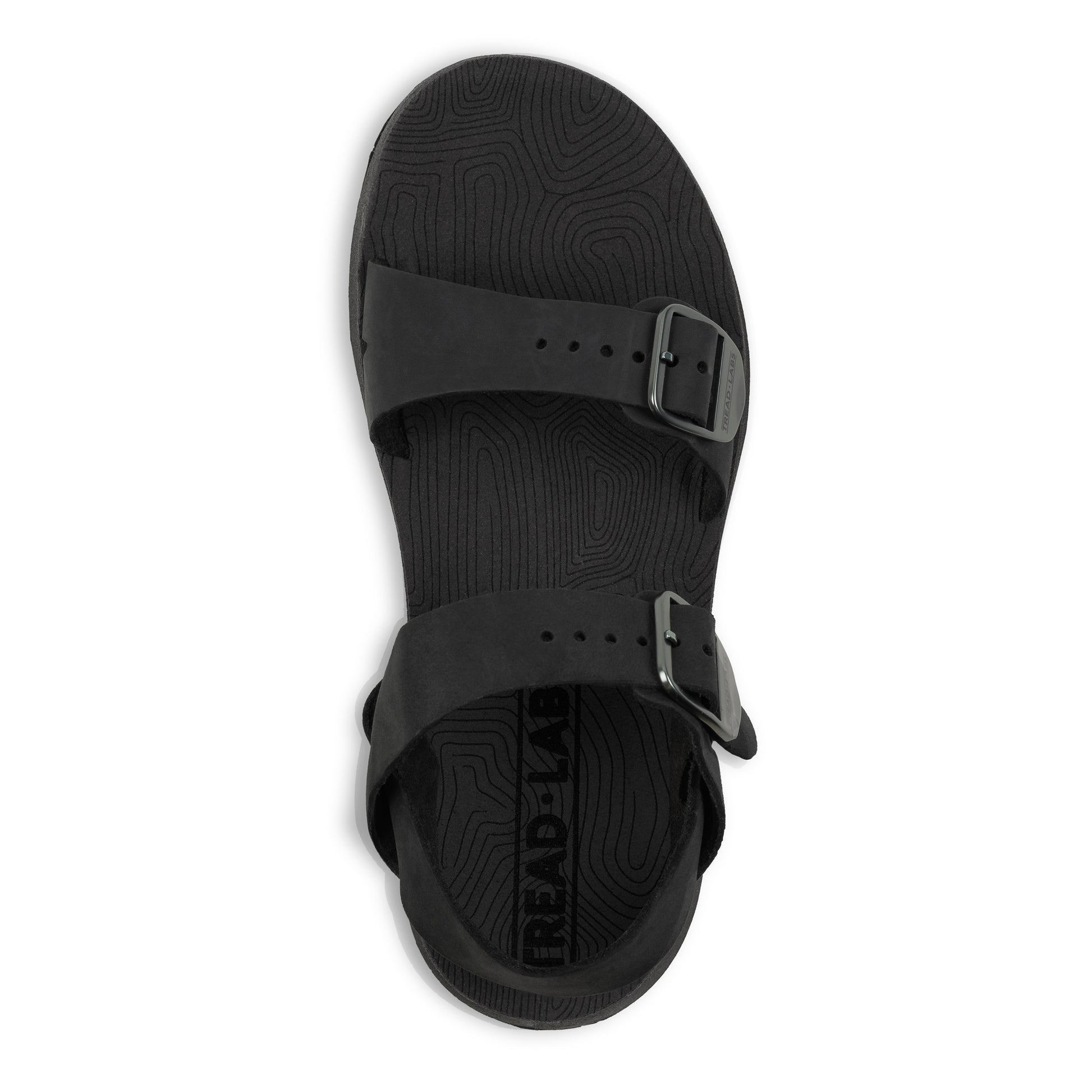 Top View of Women's Salinas Leather Sandal in Black on a white background.