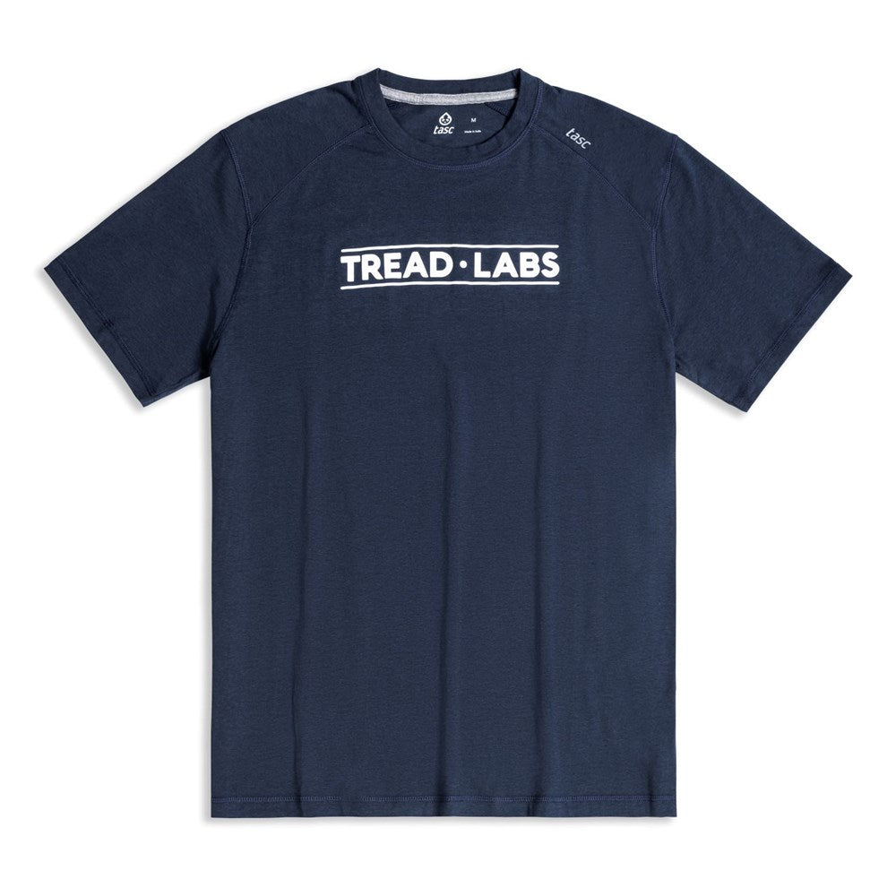 Men's dark blue t-shirt with Tread Labs logo on chest