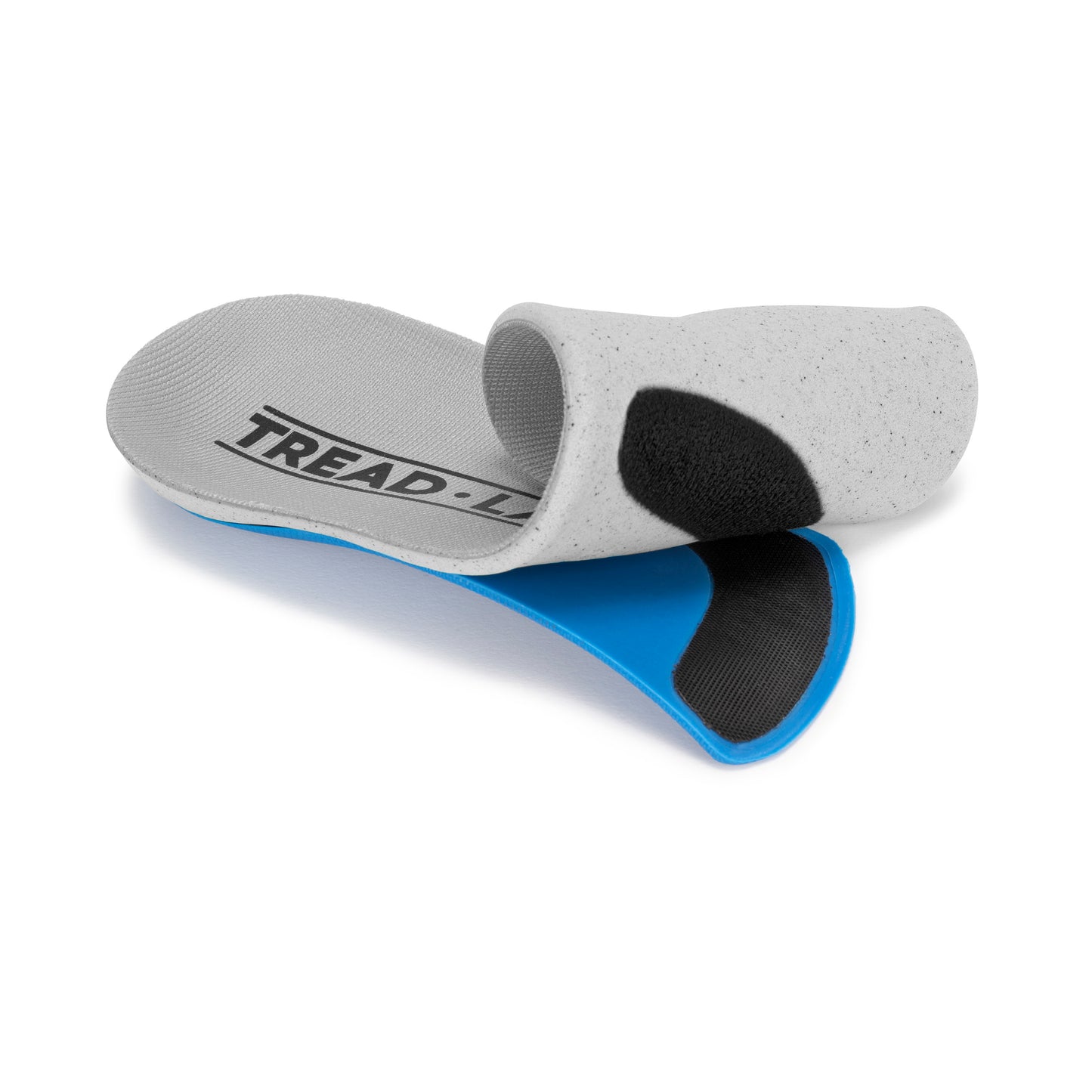 3/4 angled view of Refreshed Pace Wide Insole top cover being removed from the blue arch support