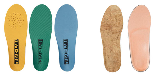 Tread Labs Insoles next to two custom orthotics