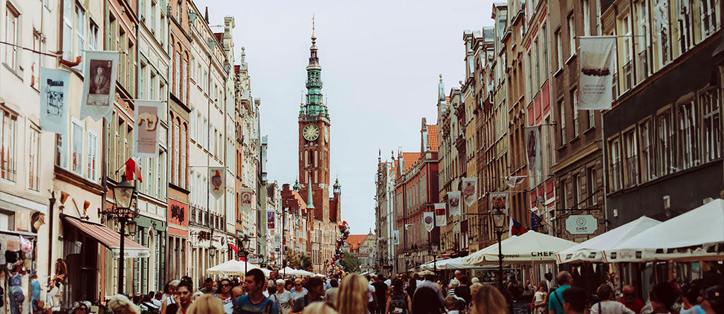 Busy European street scene