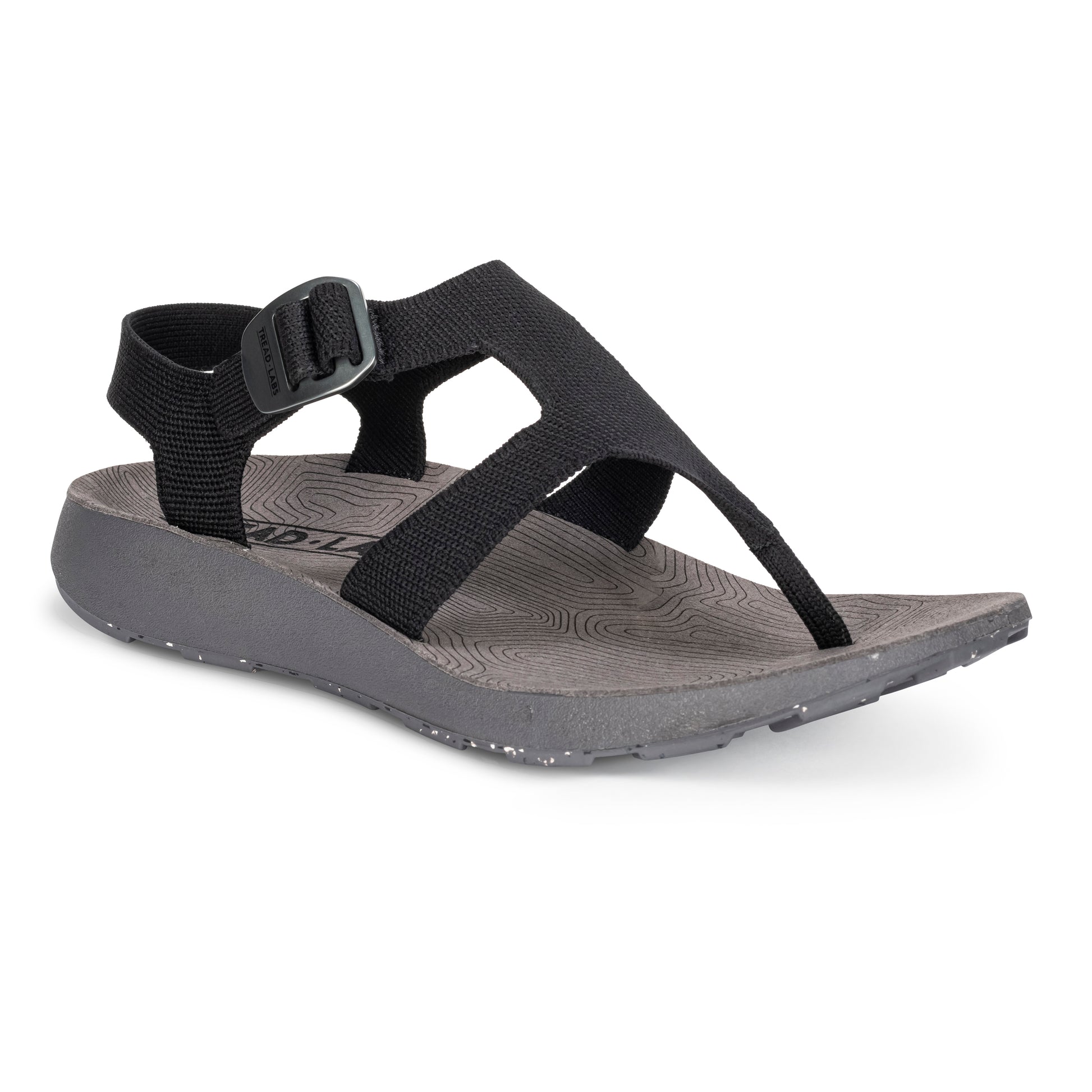 3/4 Angled View of Men's Albion Sandal in Black on a white background.