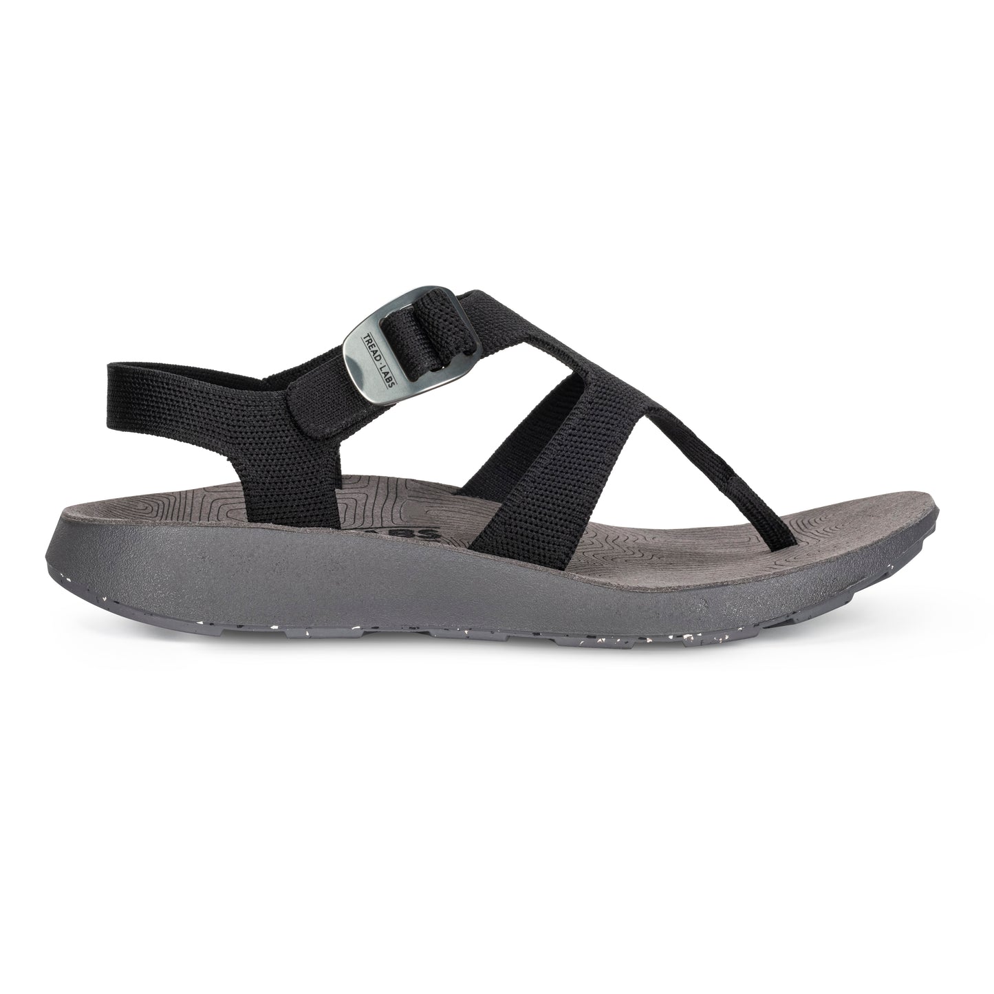 Lateral View of Men's Albion Sandal in Black on a white background.