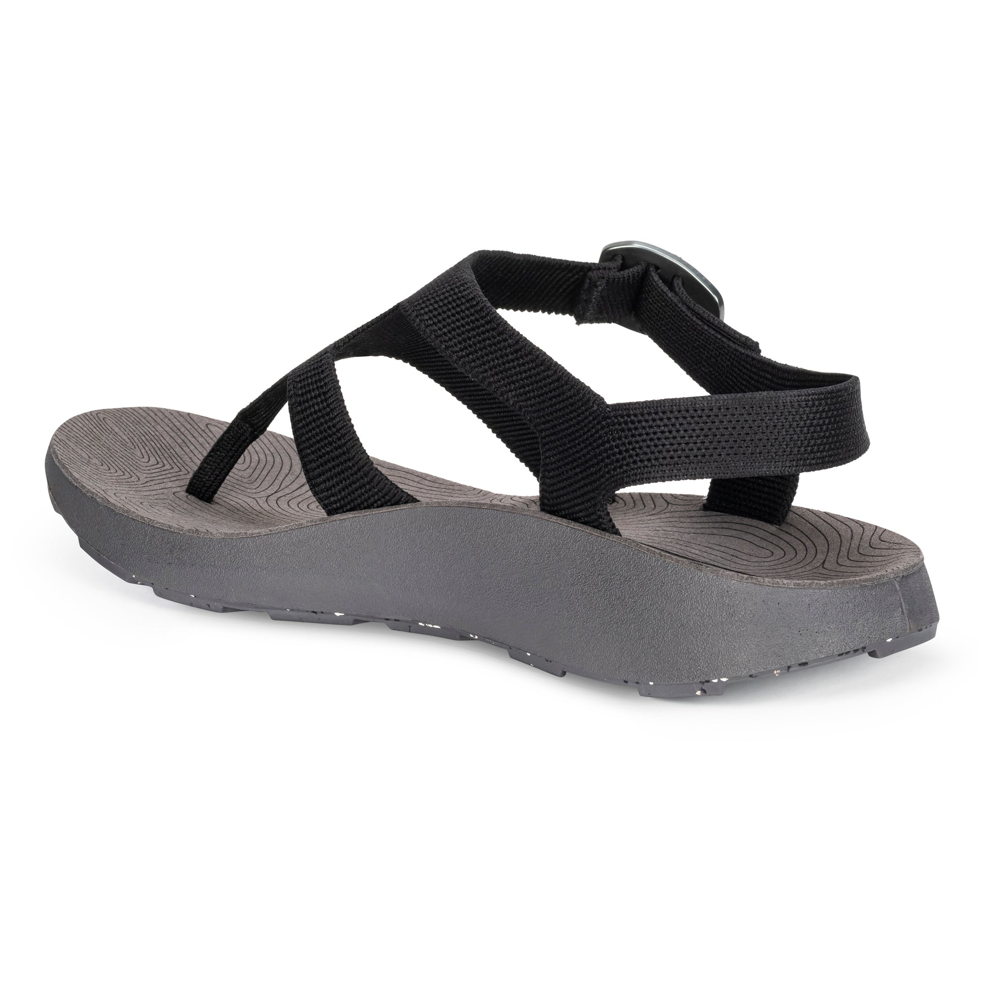 3/4 Angled Medial View of Men's Albion Sandal in Black on a white background.