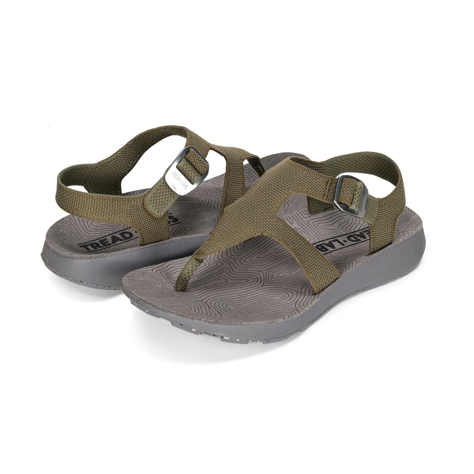 Pair of Men's Albion Sandals in Forest on a white background.