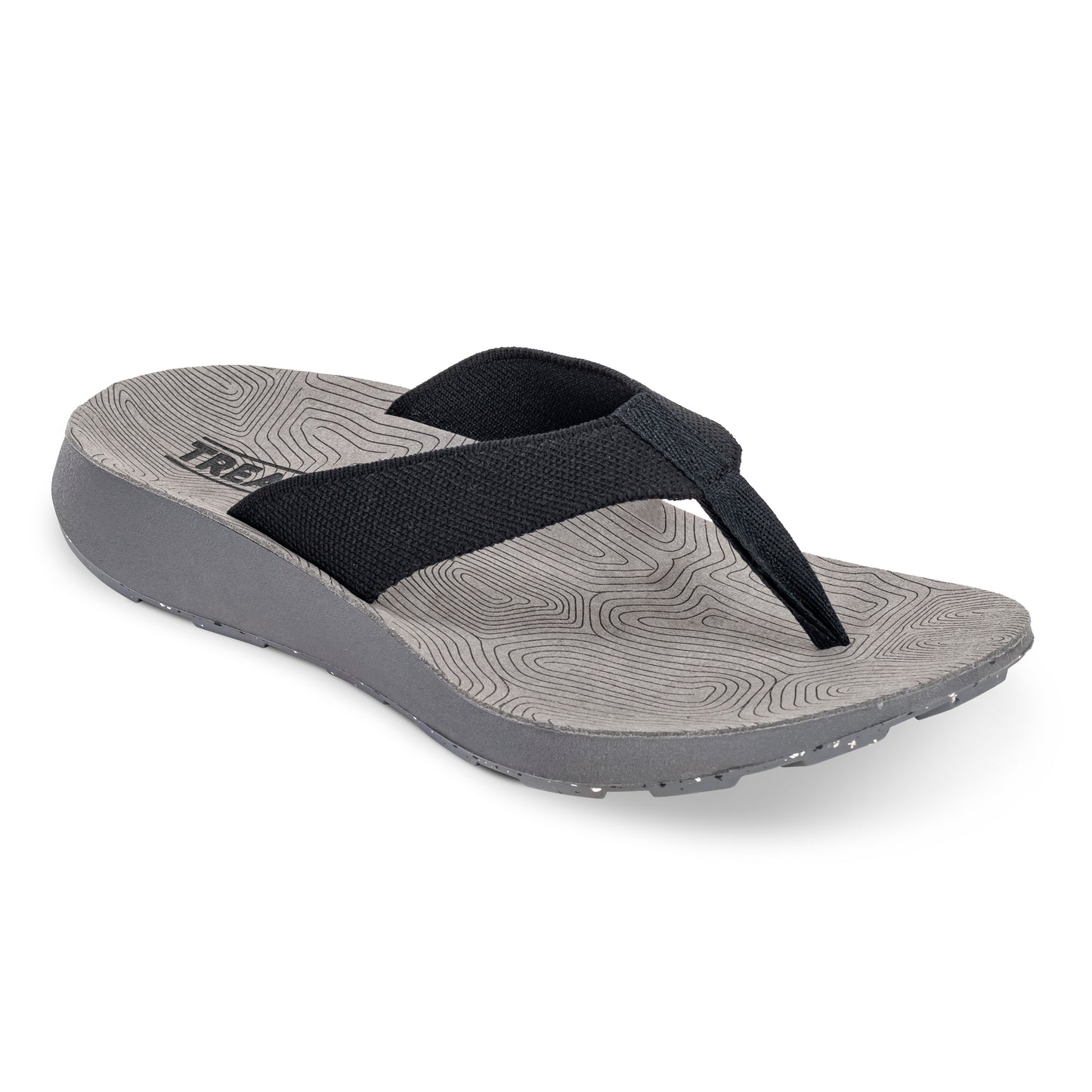 3/4 Angled View of Men's Orleans Sandal in Black on a white background.