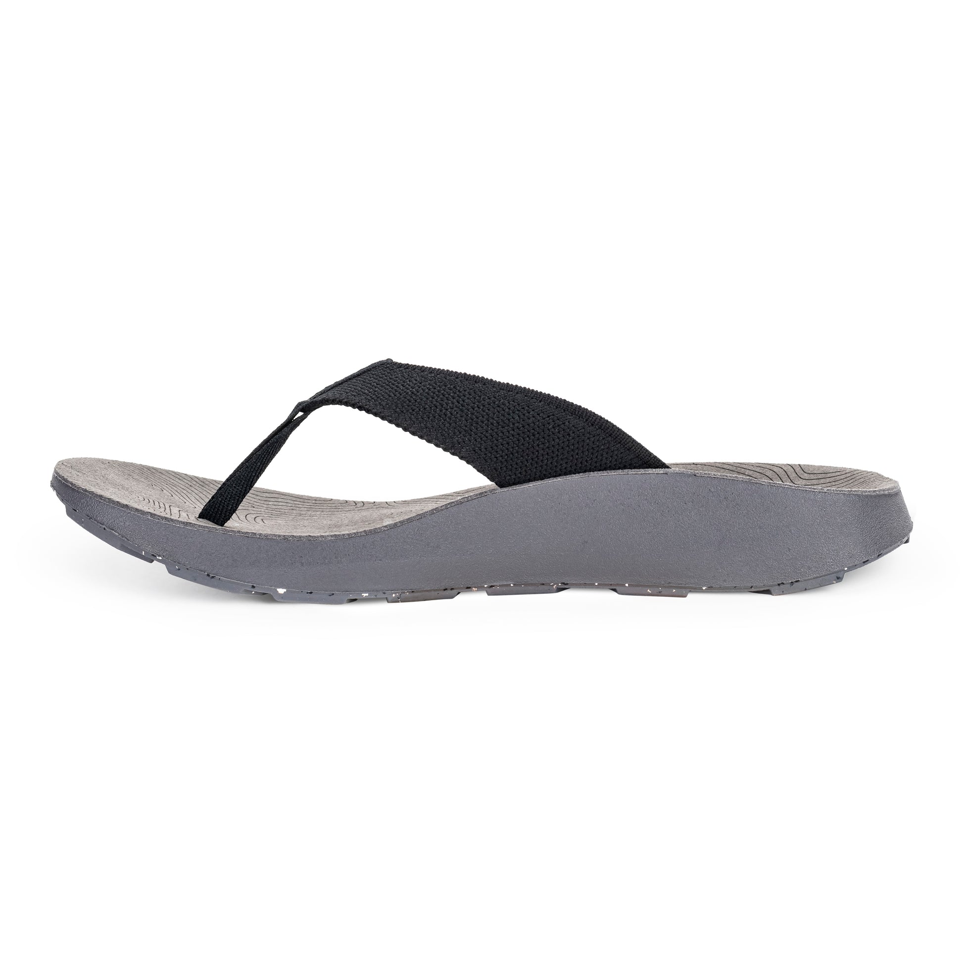 Medial View of Men's Orleans Sandal in Black on a white background.