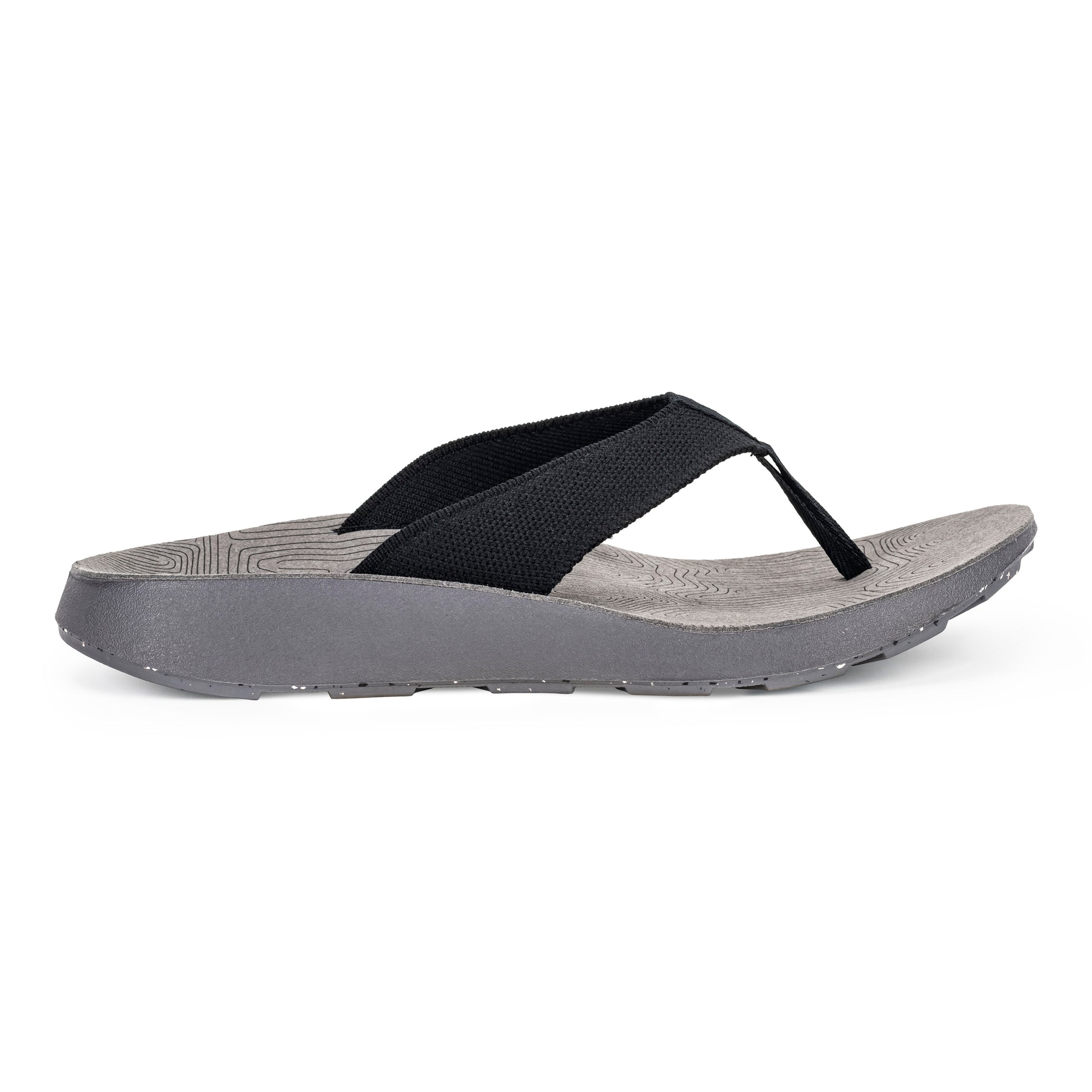 Lateral View of Men's Orleans Sandal in Black on a white background.