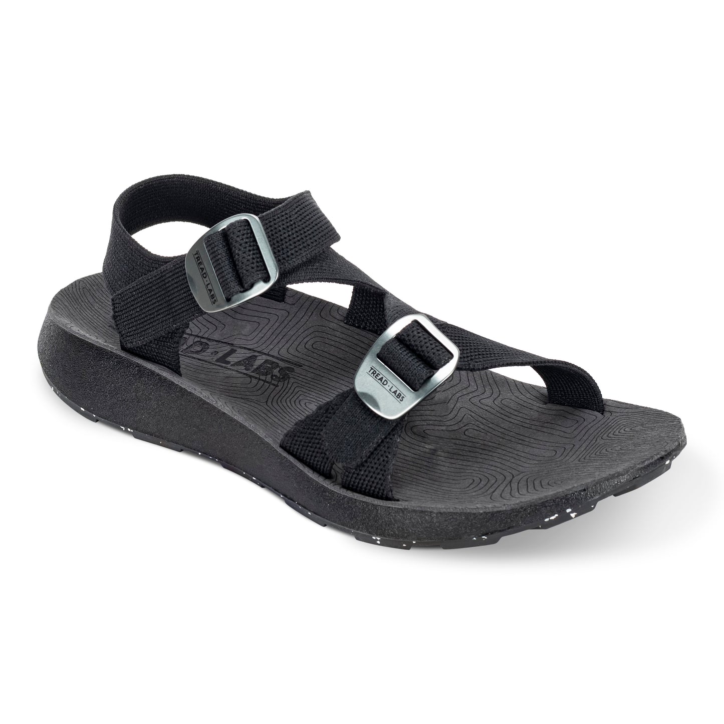 3/4 Angled View of Men's Redway Sandal in Black on a white background.