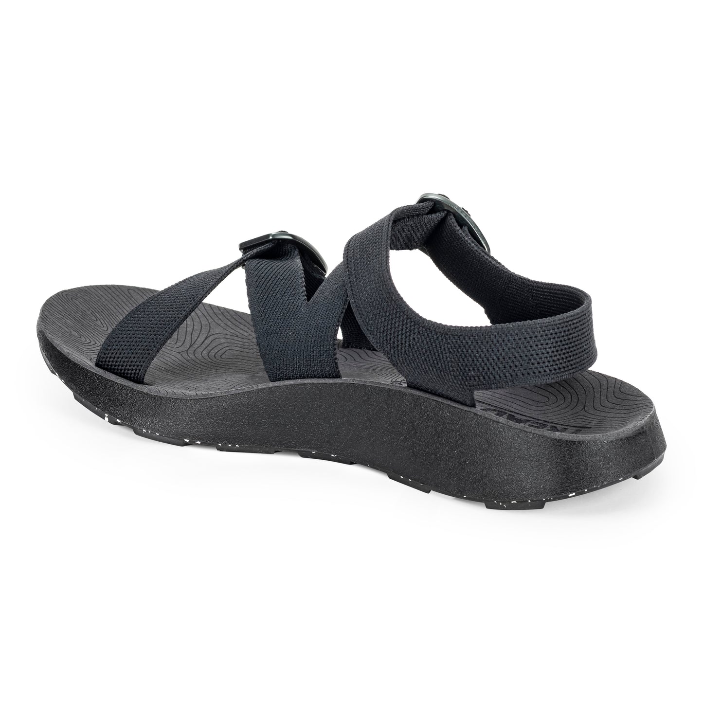 3/4 Angled Medial View of Men's Redway Sandal in Black on a white background.