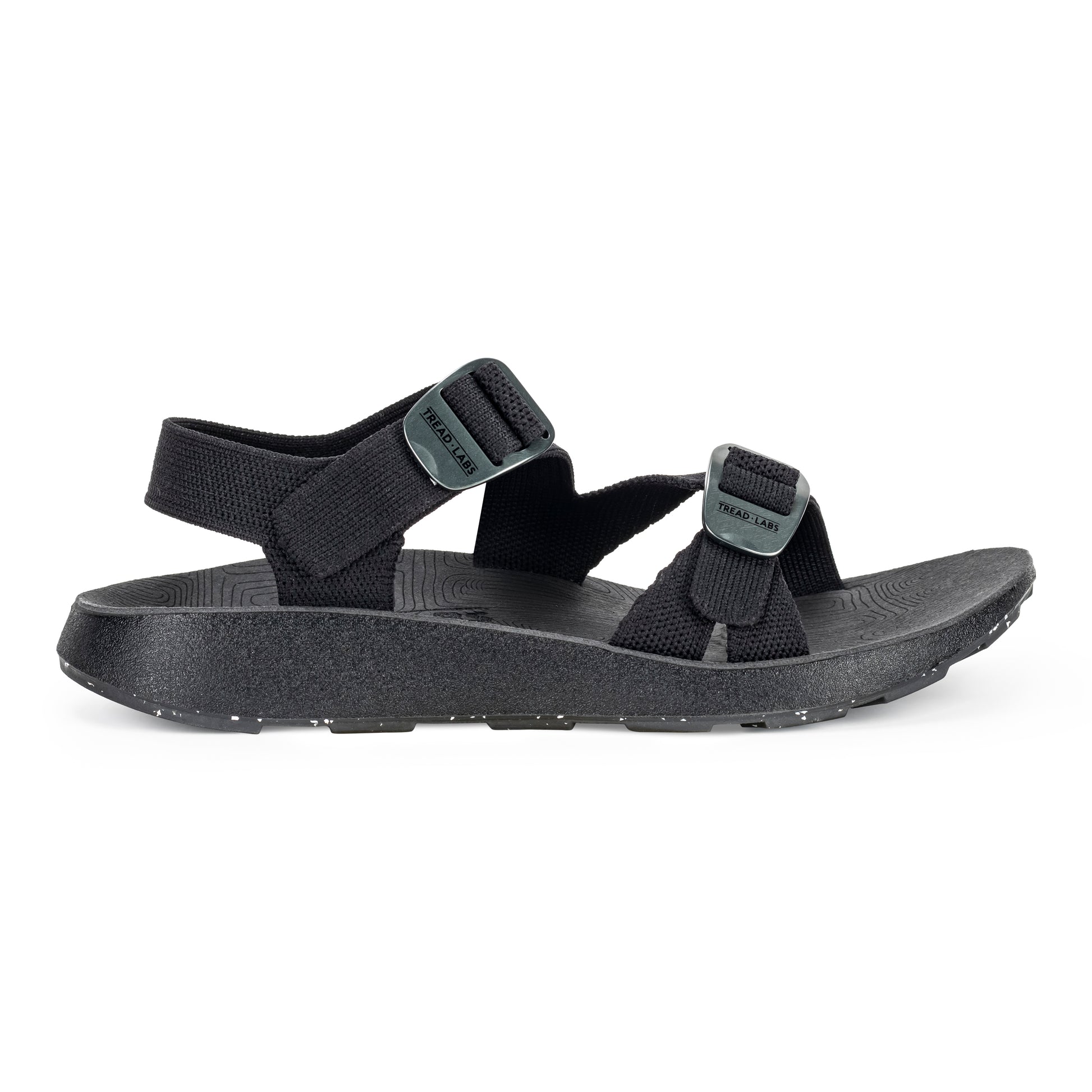 Lateral View of Men's Redway Sandal in Black on a white background.