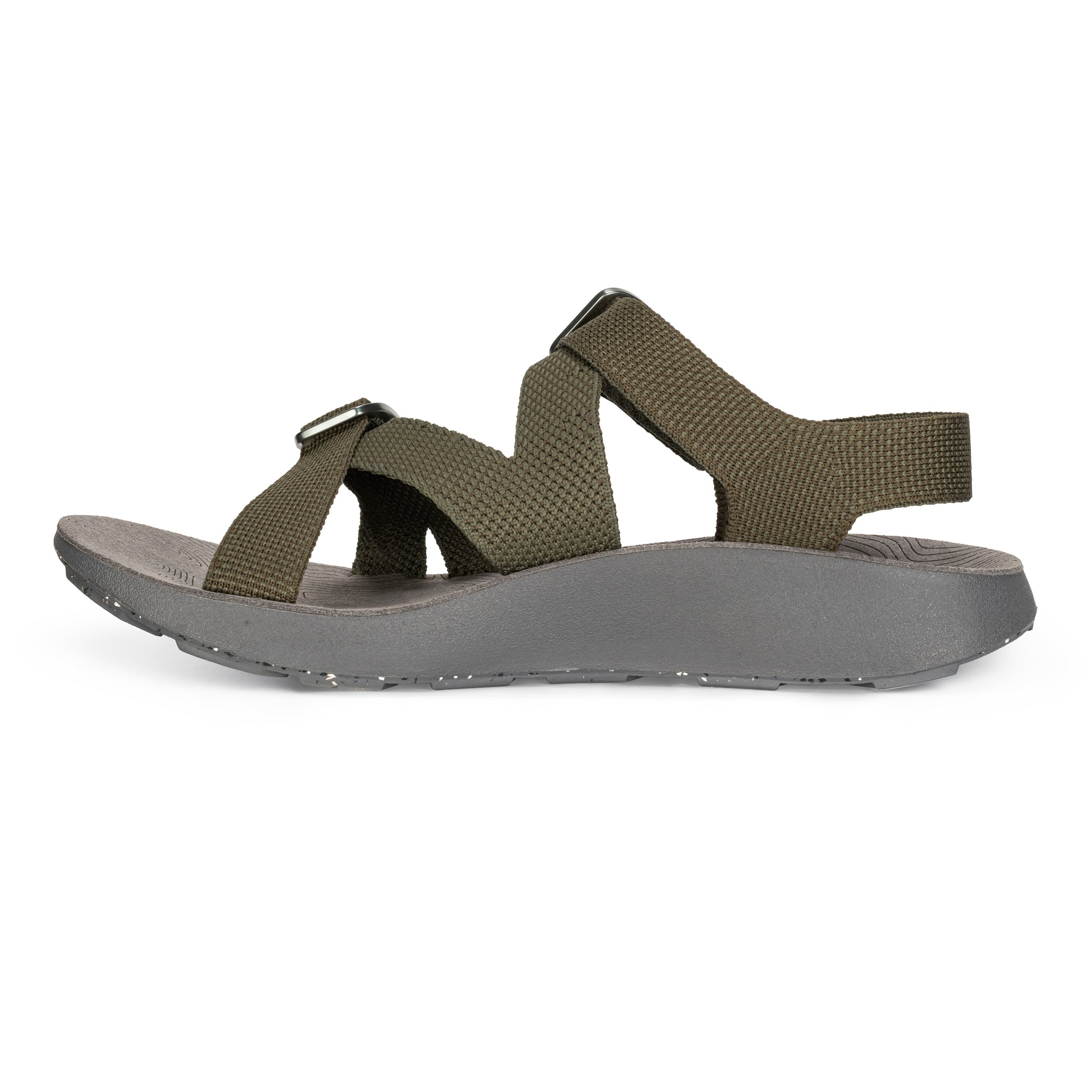 Medial View of Men's Redway Sandal in Forest on a white background.