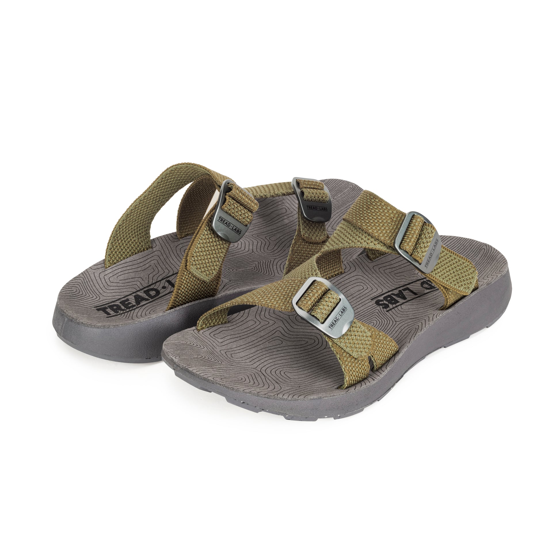 Pair of Men's Redway Slide Sandals in Forest green on a white background.