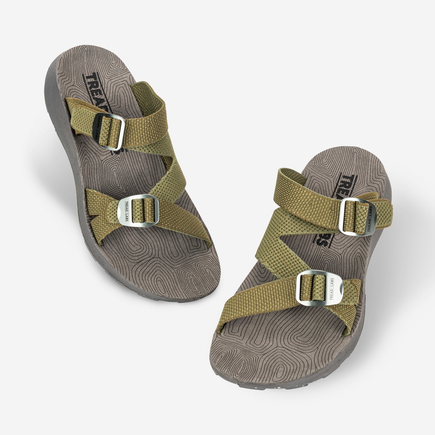 Pair of Men's Redway Slide Sandals in Forest green on a light gray background.