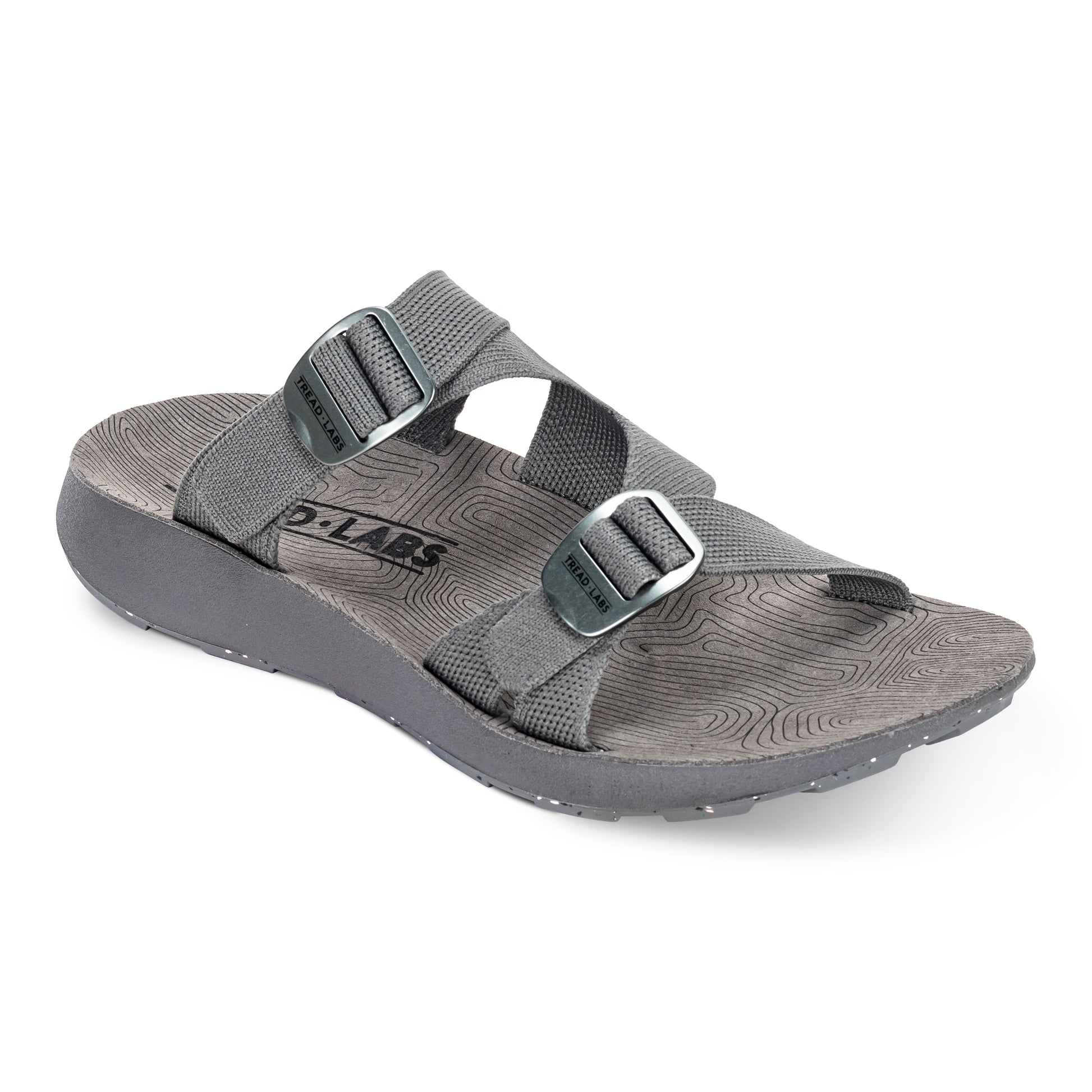 3/4 angled view of Men's Redway Slide Sandal in Rock gray on a white background.