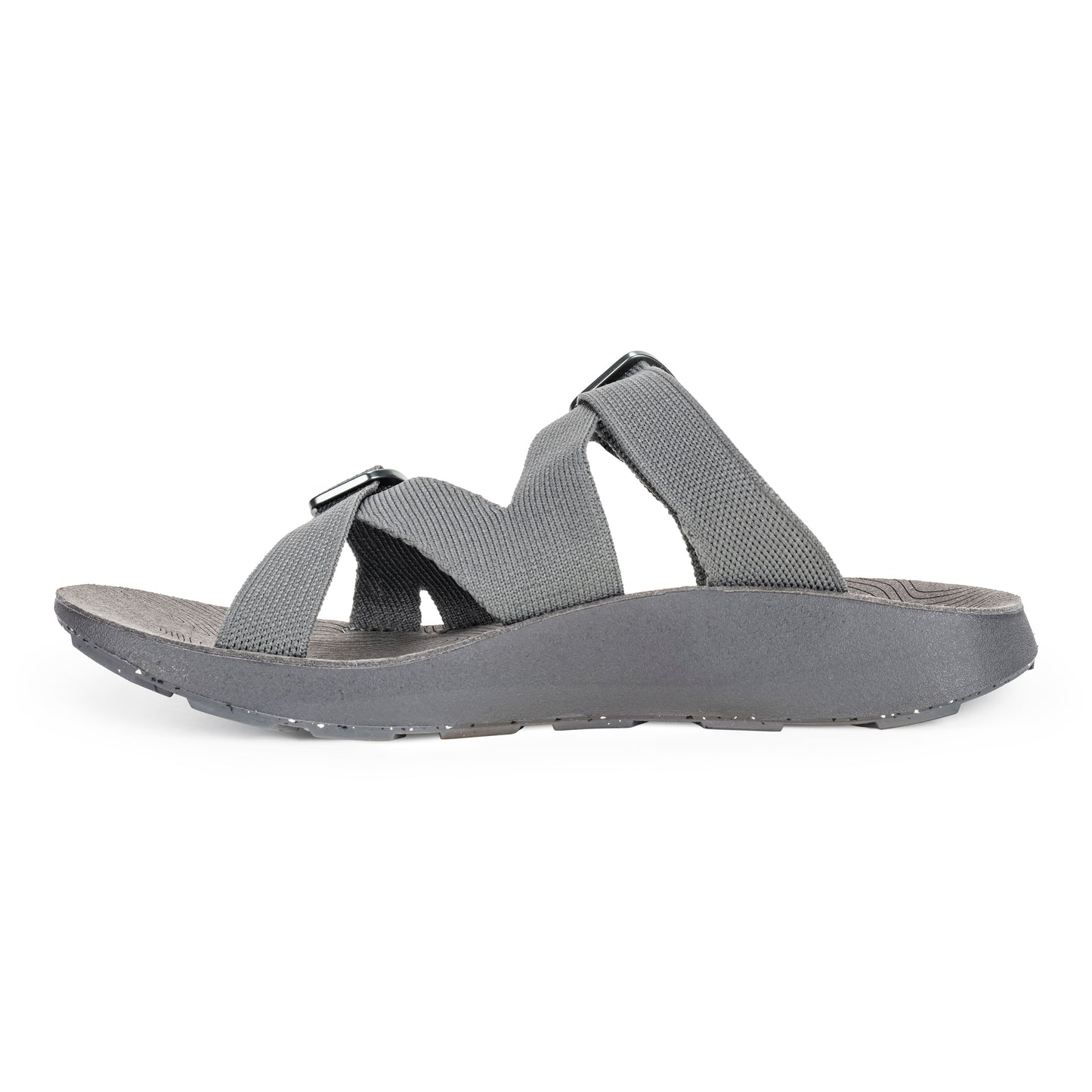 Medial view of Men's Redway Slide Sandal in Rock gray on a white background.