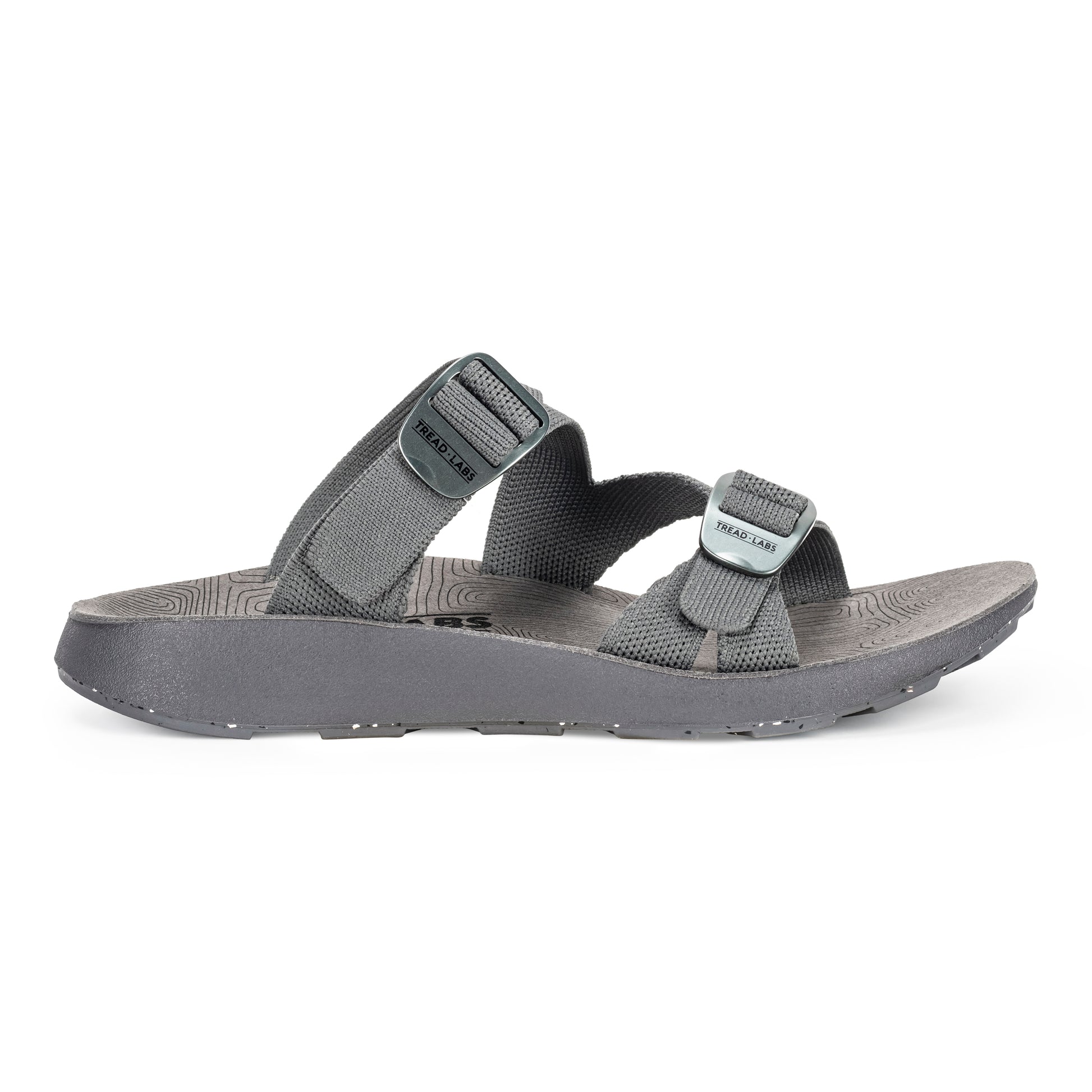 Lateral view of Men's Redway Slide Sandal in Rock gray on a white background.