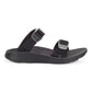 Lateral view of Women's Salinas Slide Sandal in black on a white background.