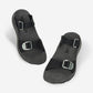 Pair of Women's Salinas Slide Sandals in black on a light gray background.