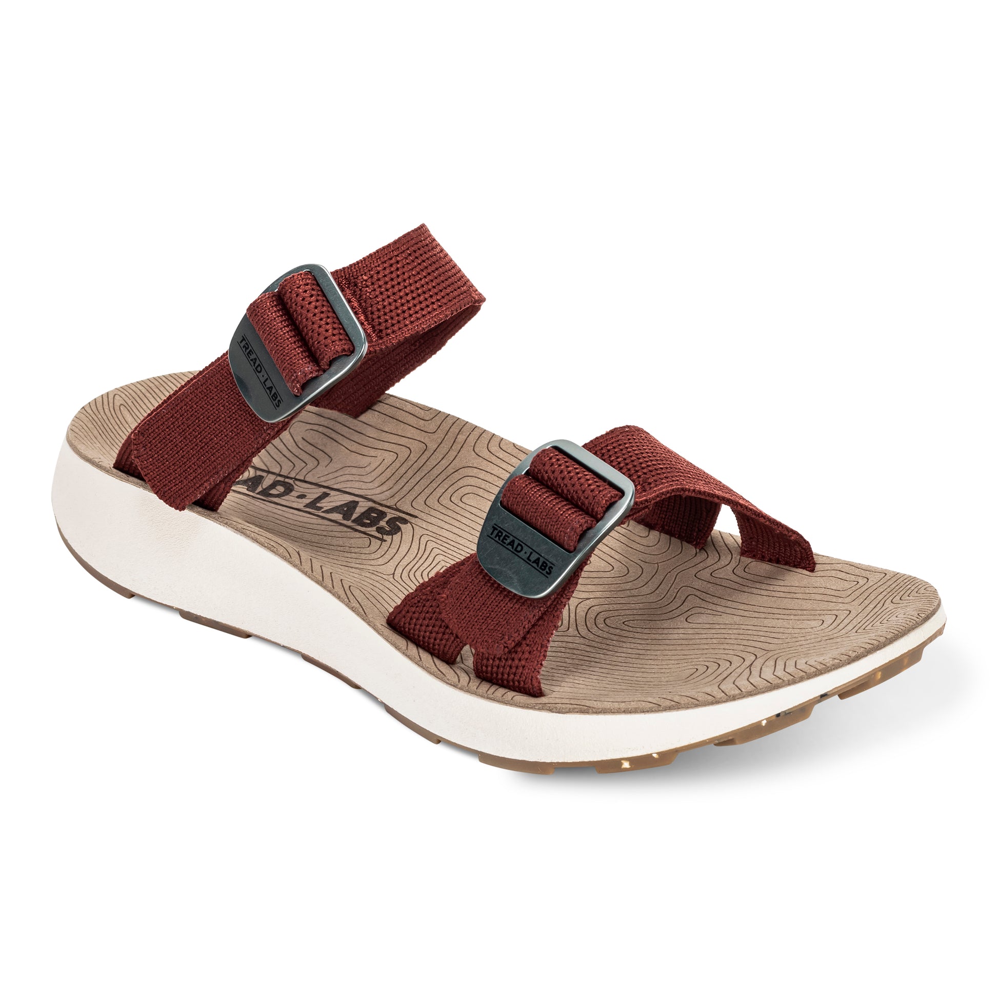 3/4 angled view of Women's Salinas Slide Sandal in cabernet on a white background.