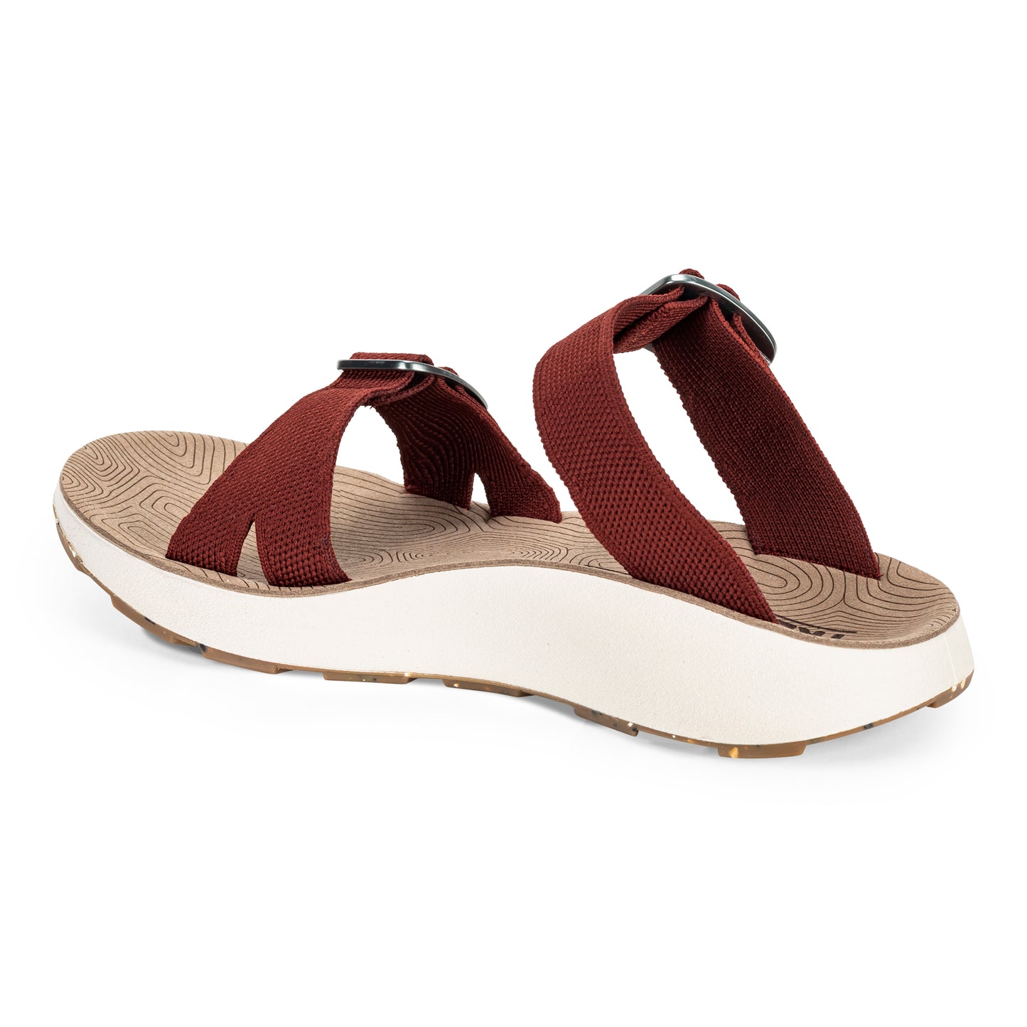 3/4 angled medial view of Women's Salinas Slide Sandal in cabernet on a white background.