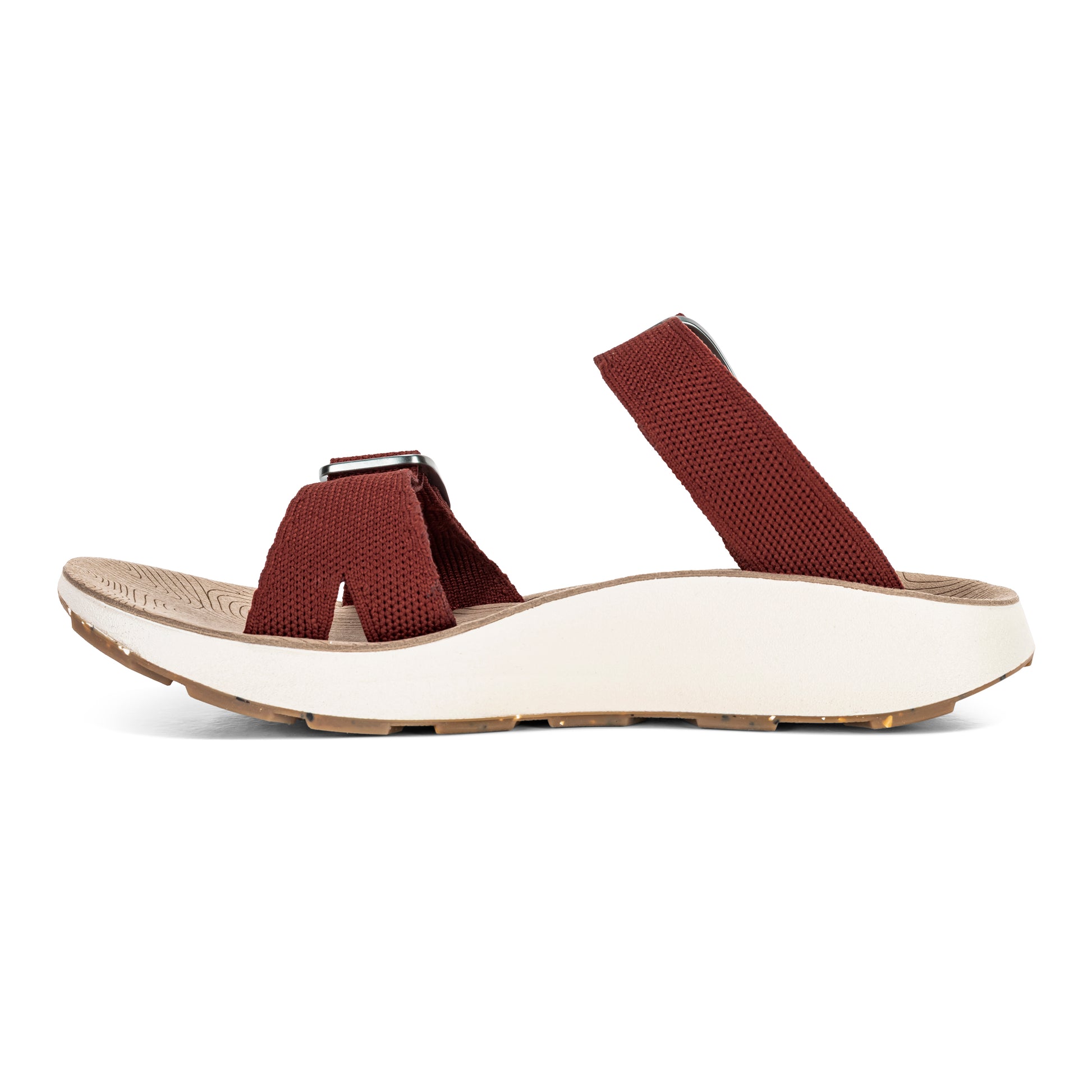 Medial view of Women's Salinas Slide Sandal in cabernet on a white background.