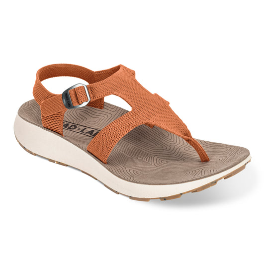 3/4 Angled View of Women's Albion Sandal in Apricot on a white background.