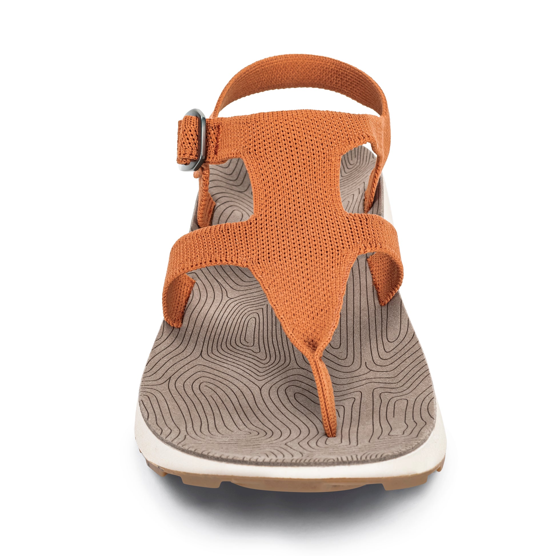 Front View of Women's Albion Sandal in Apricot on a white background.