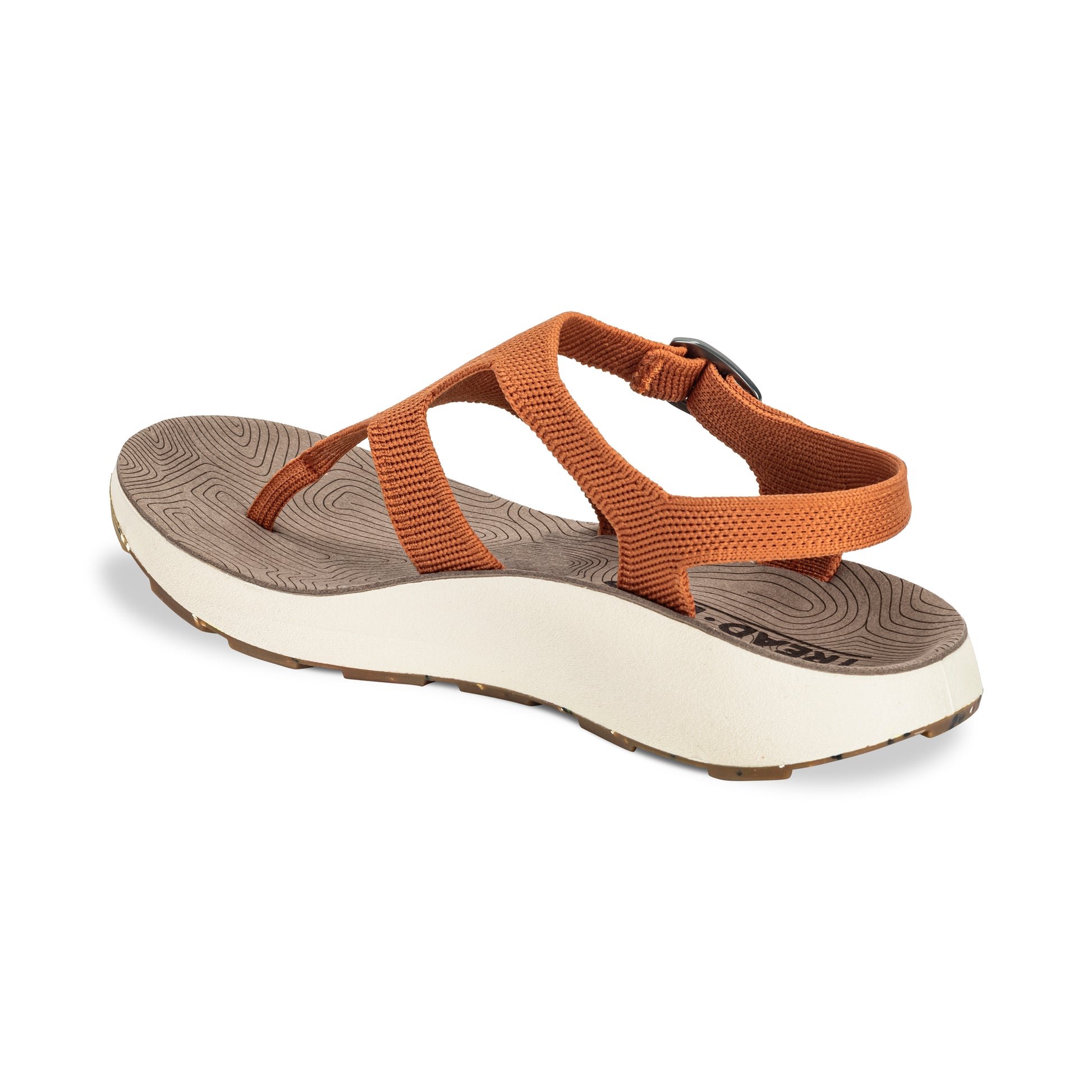 3/4 Angled Medial View of Women's Albion Sandal in Apricot on a white background.