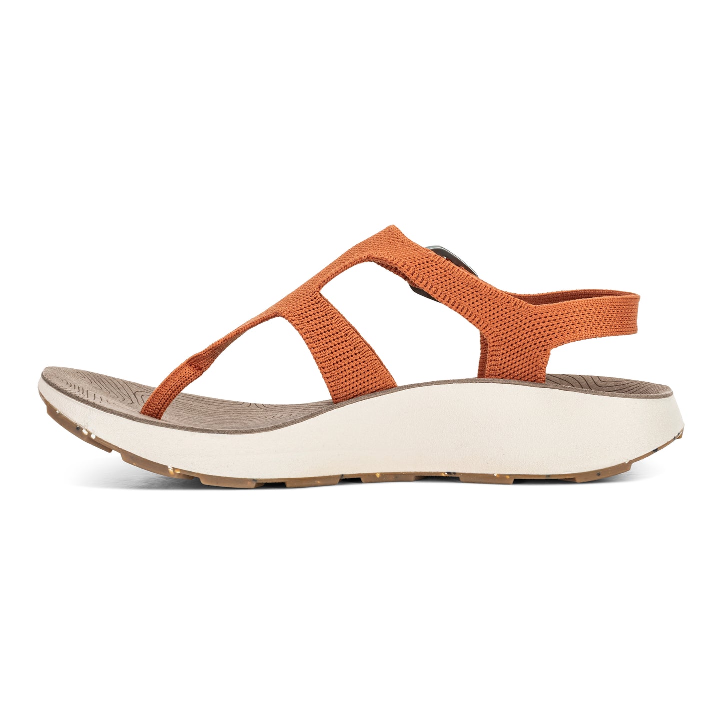 Medial View of Women's Albion Sandal in Apricot on a white background.