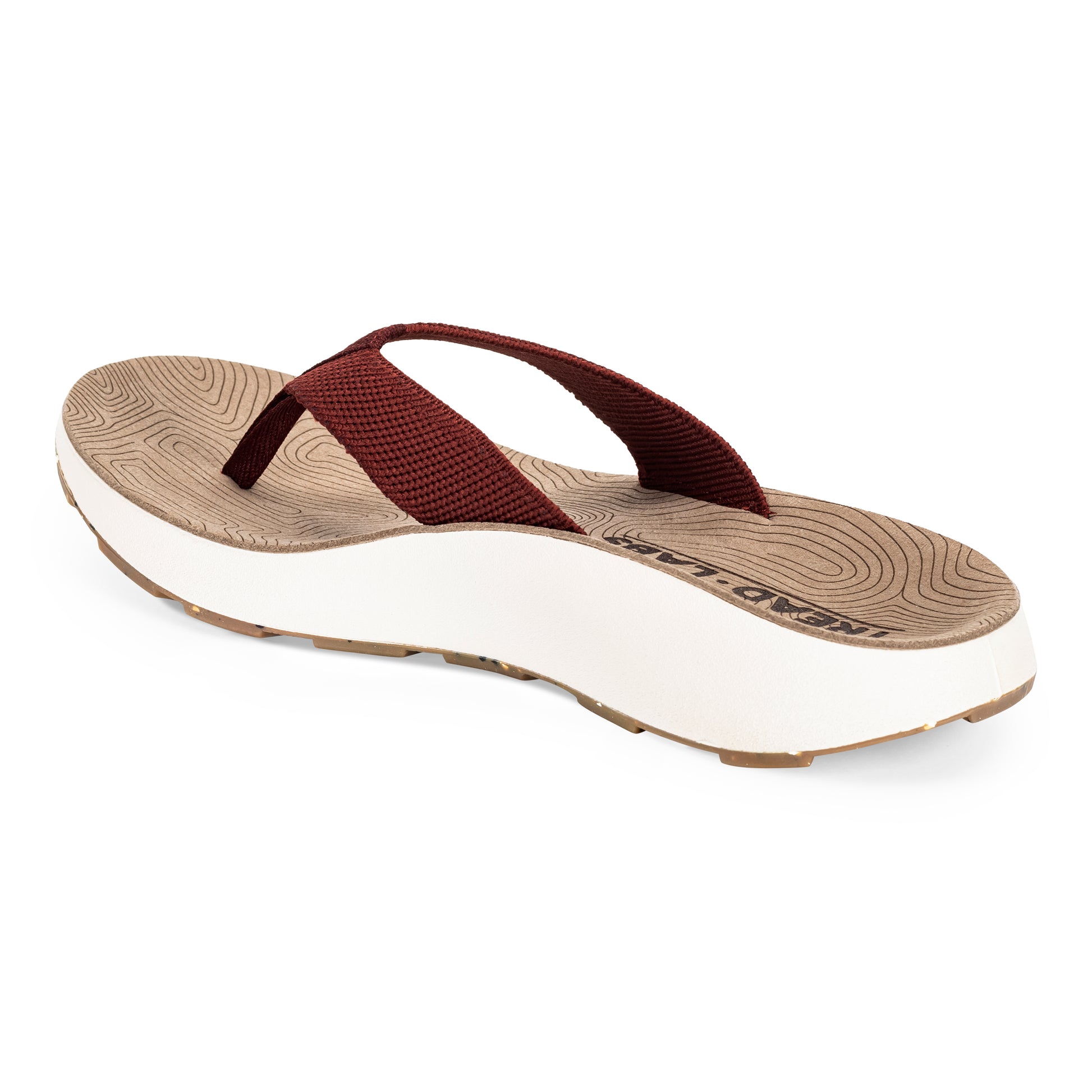 3/4 Angled Medial View of Women's Orleans Sandal in Cabernet on a white background.