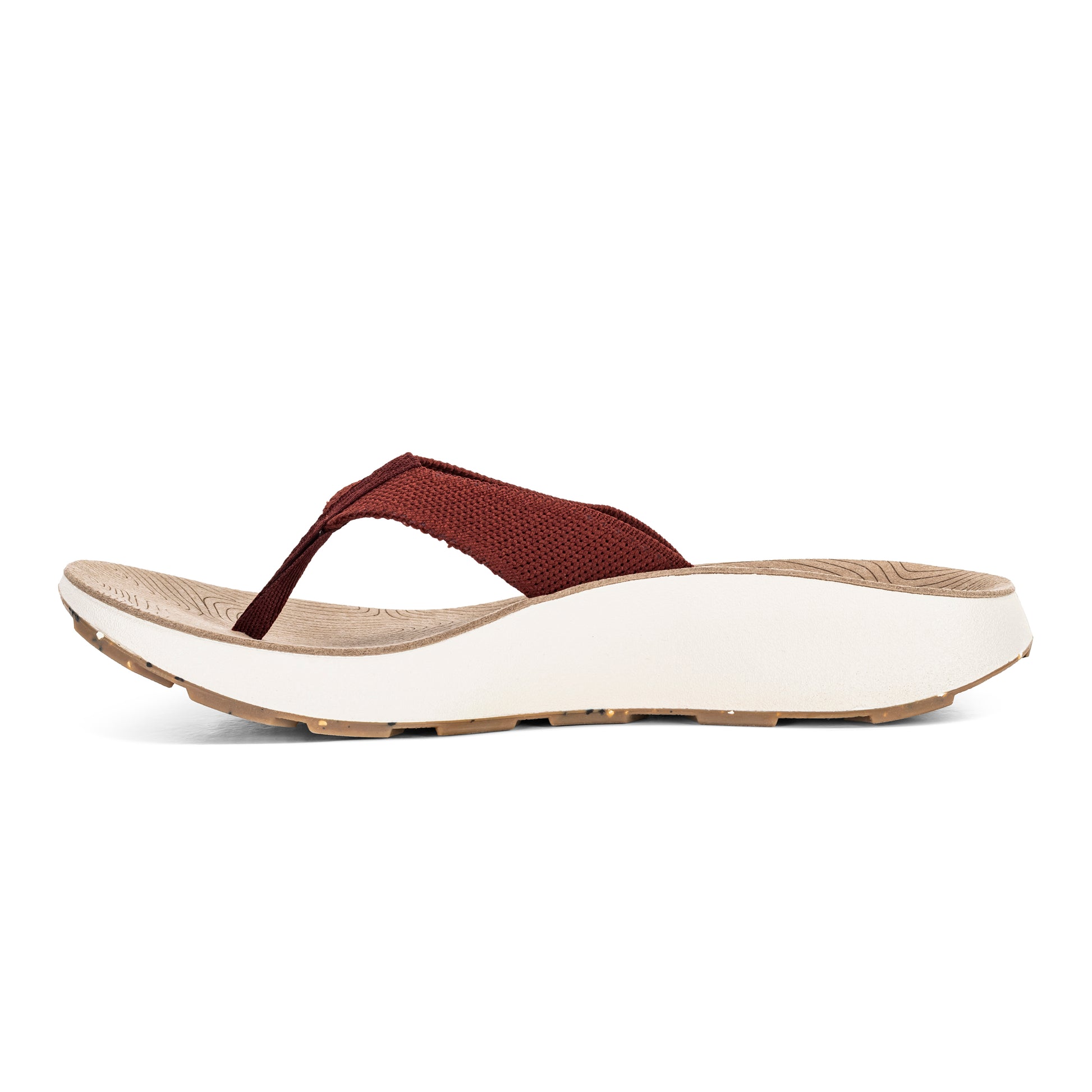 Medial View of Women's Orleans Sandal in Cabernet on a white background.