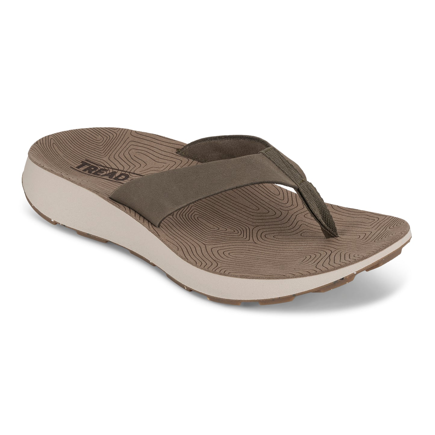 3/4 Angled View of Women's Orleans Leather Sandal in Fossil on a white background.