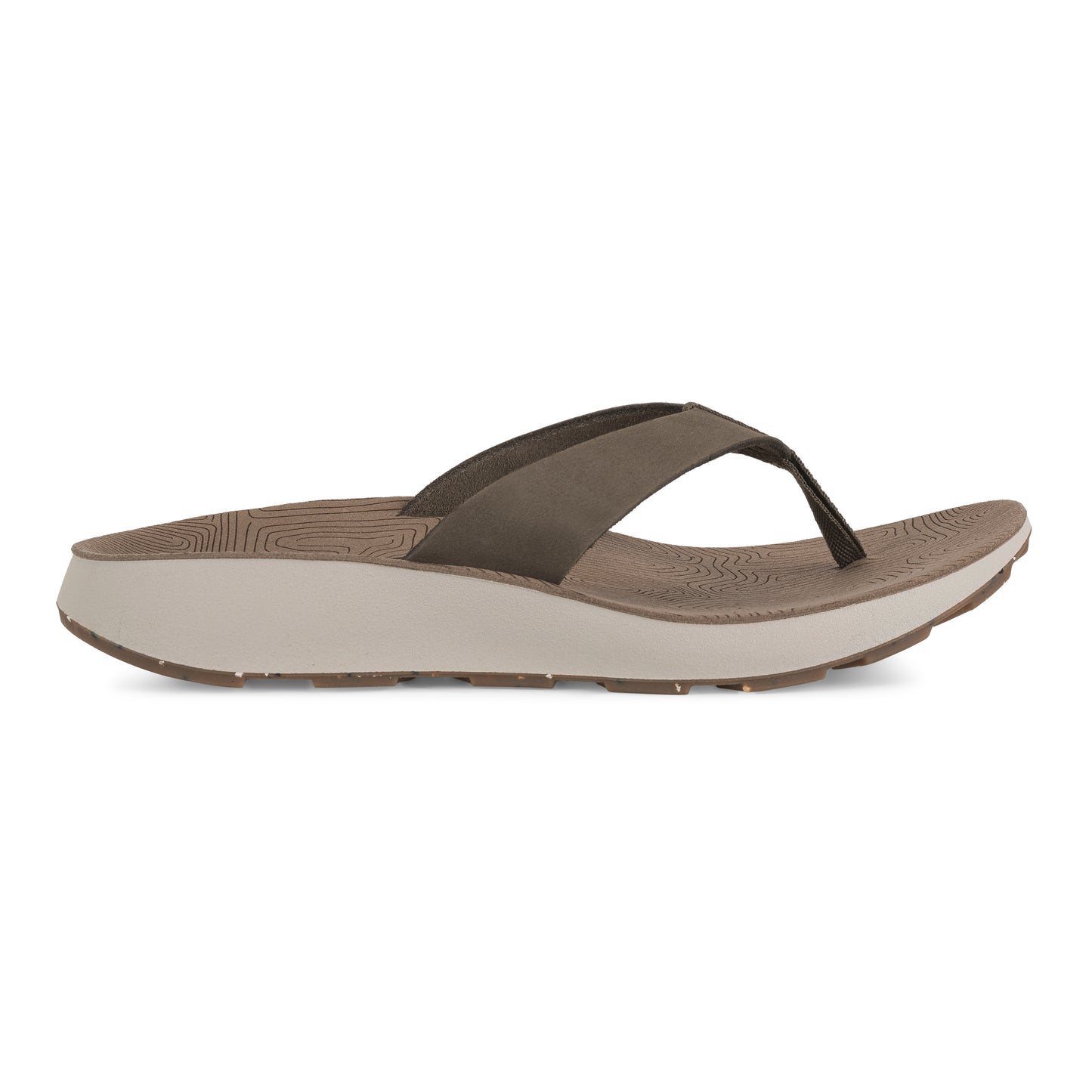 Lateral View of Women's Orleans Leather Sandal in Fossil on a white background.