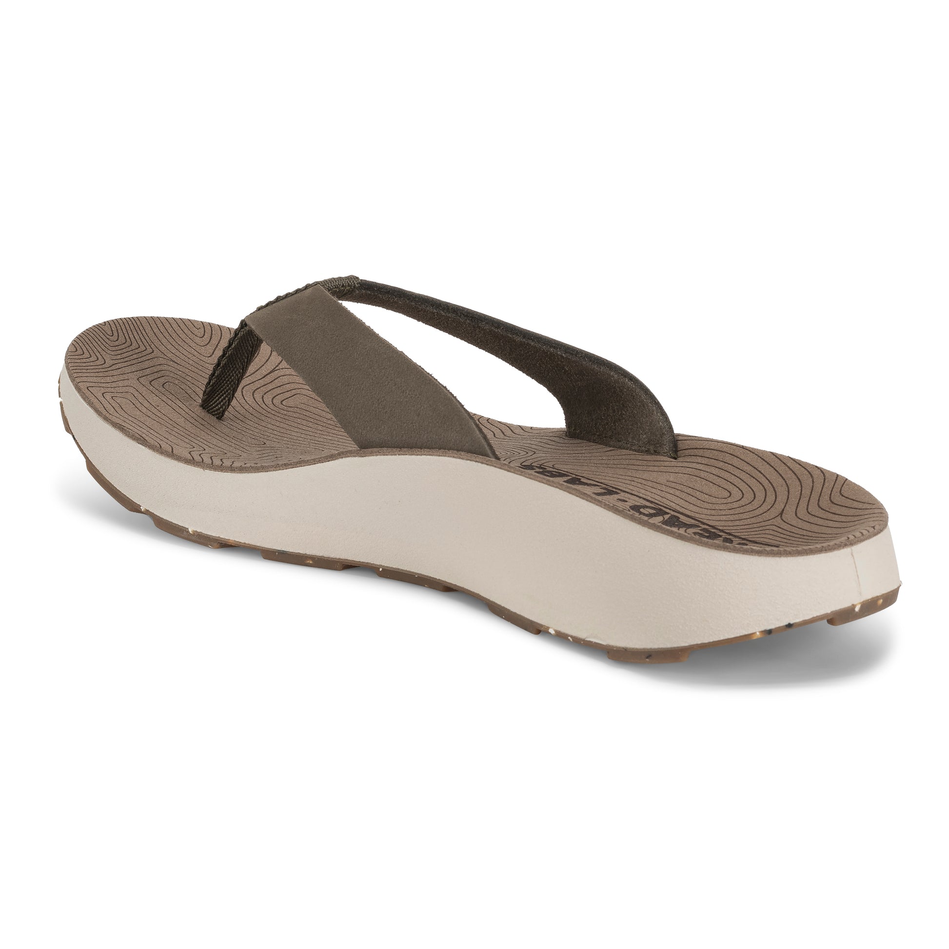 Medial View of Women's Orleans Leather Sandal in Fossil on a white background.