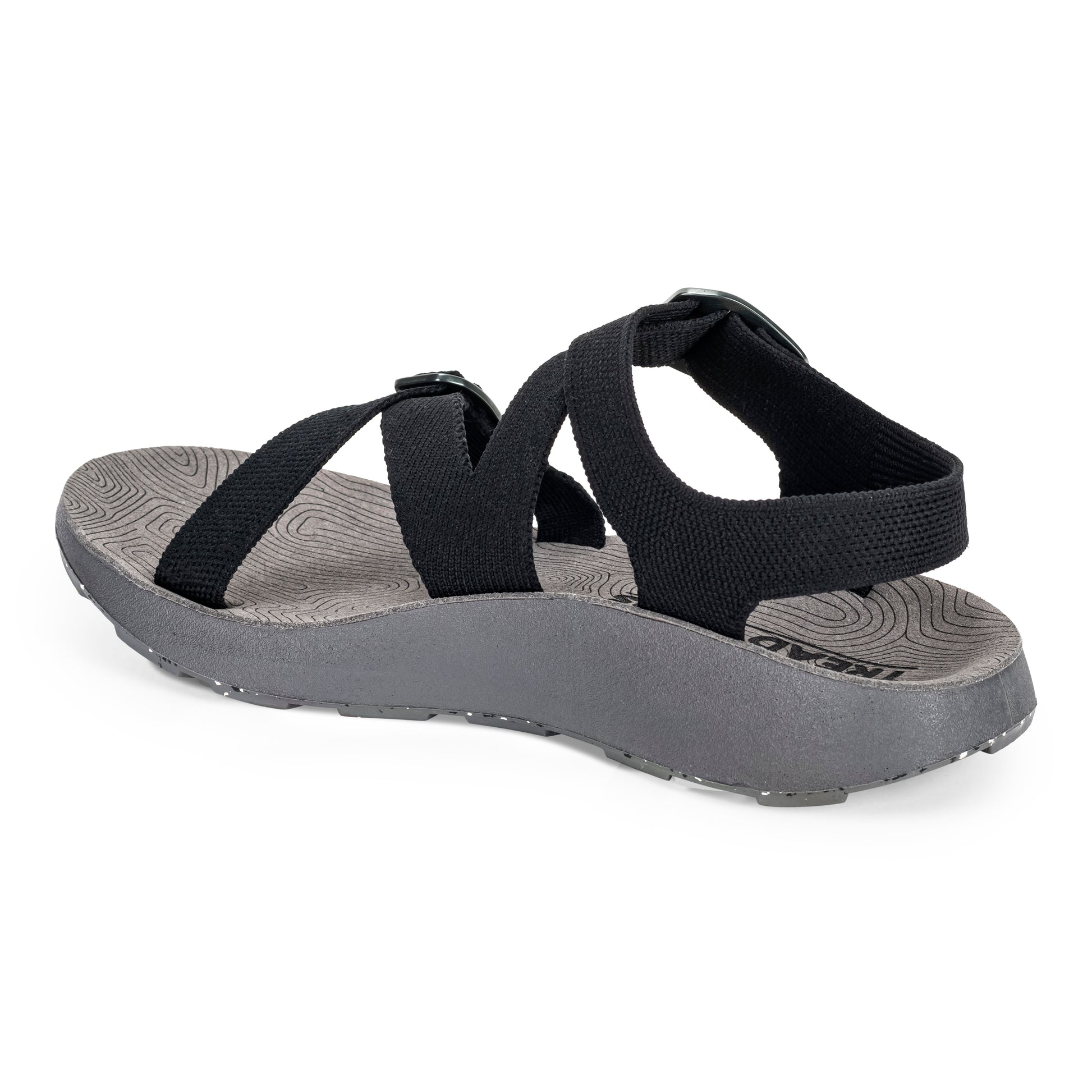 3/4 angled medial view of Women's Redway Sandal in black on a white background.