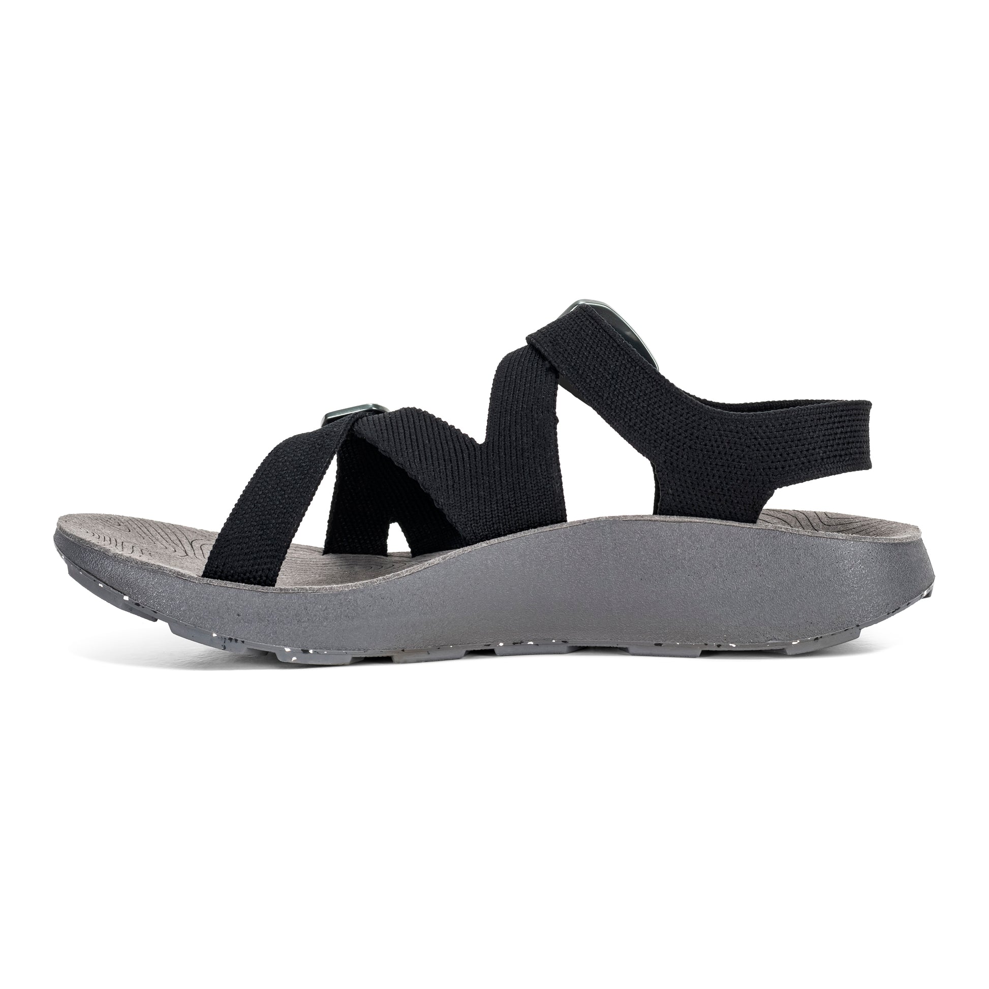 Medial view of Women's Redway Sandal in black on a white background.