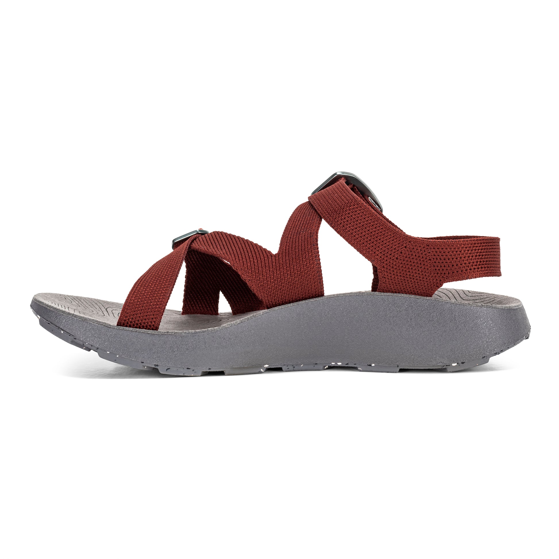 Medial view of Women's Redway Sandal in cabernet on a white background.