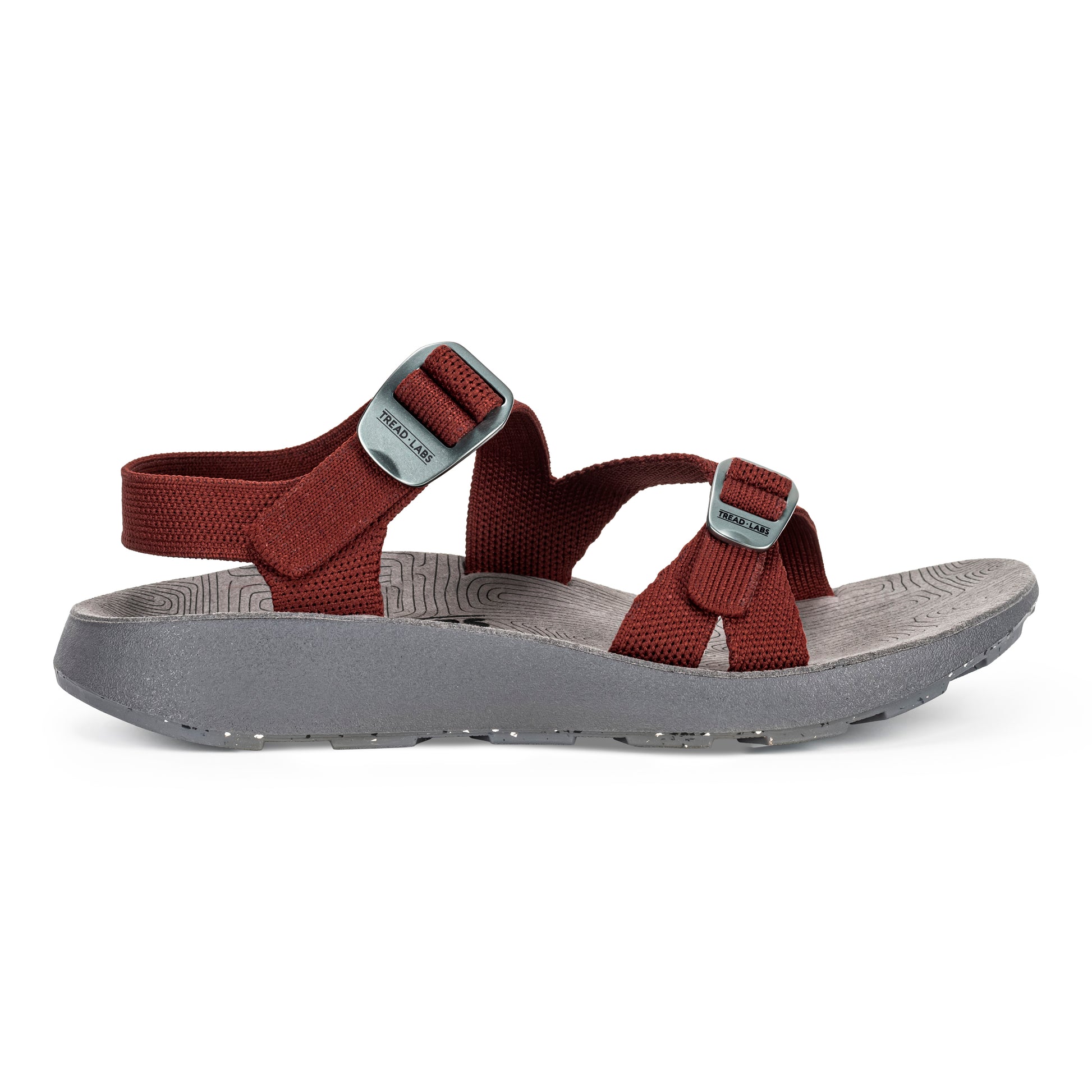 Lateral view of Women's Redway Sandal in cabernet on a white background.