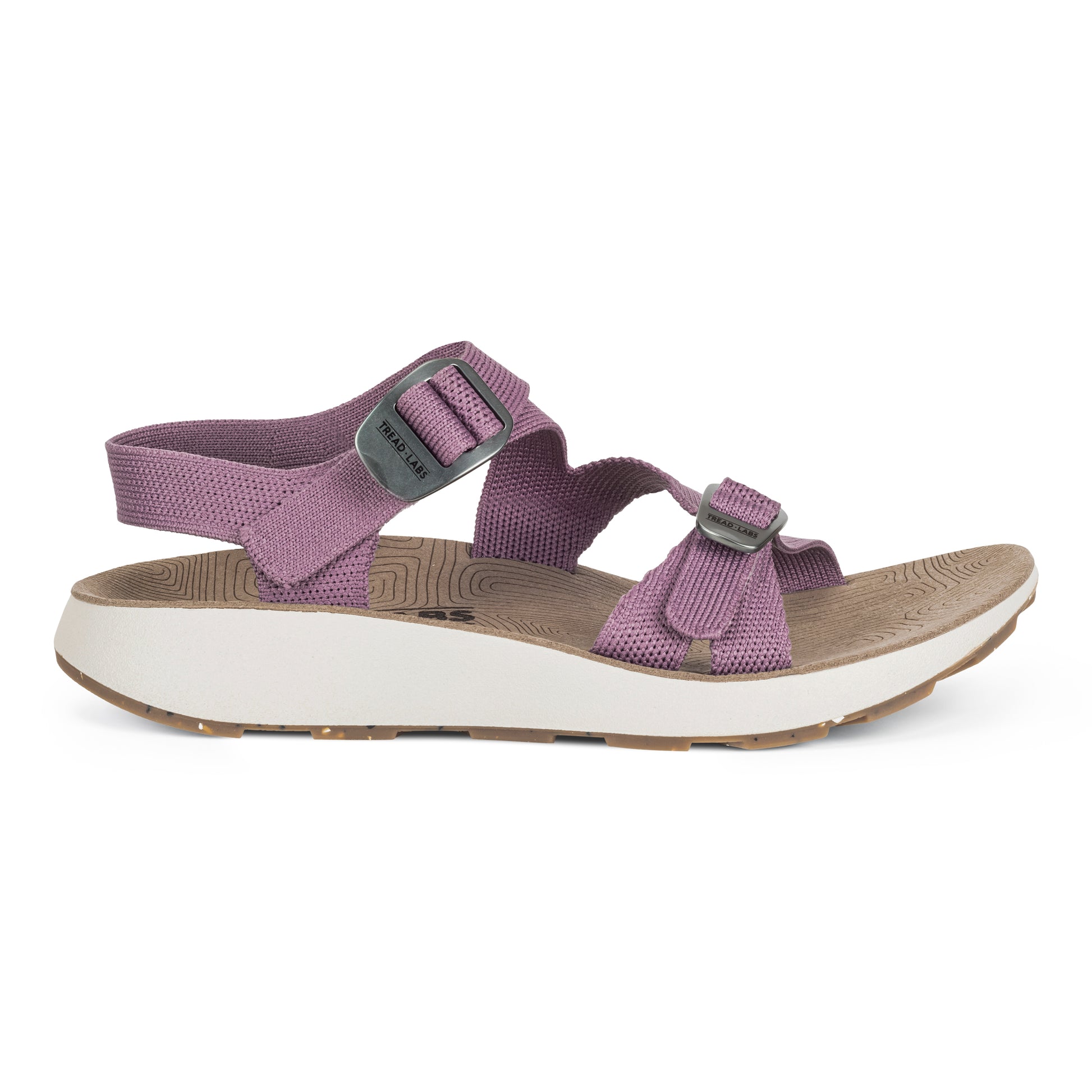 Lateral view of Women's Redway Sandal in lilac on a white background.