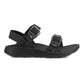 Lateral View of Women's Salinas Leather Sandal in Black on a white background.