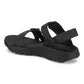3/4 Angled Medial View of Women's Salinas Leather Sandal in Black on a white background.
