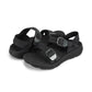 Pair of Women's Salinas Leather Sandals in Black on a white background.